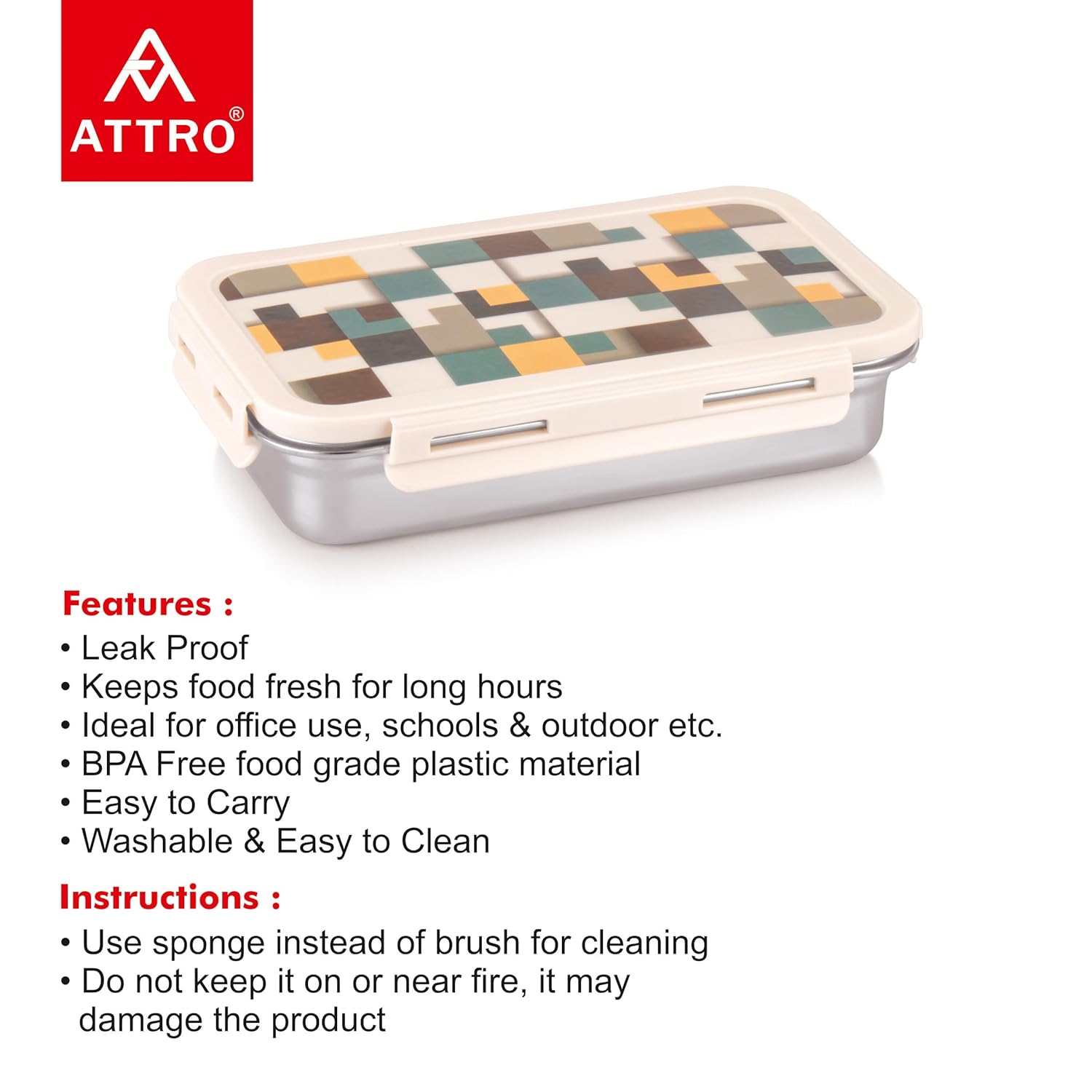 Brunch Stainless Steel Lunch Box with 1 Small Container Airtight Leak-Proof Food Grade - 560ml+170ml