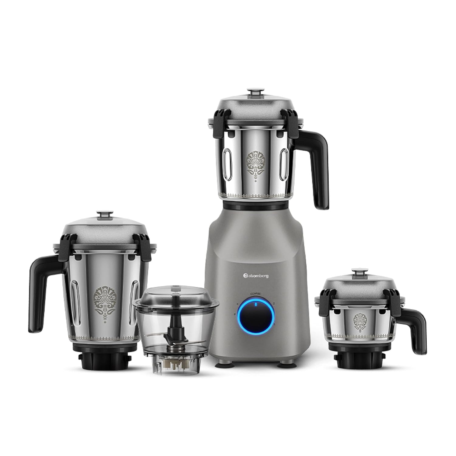 Atomberg Tavi Mixer Grinder | ππππ ππ§π₯π² ππ¨π« ππ & πππ§πππ | Unique Coarse Mode for Silbatta-Like Texture Intelligent 600W Motor | 4 Jars Including Chopper Jar | Matte Black/Sand Grey