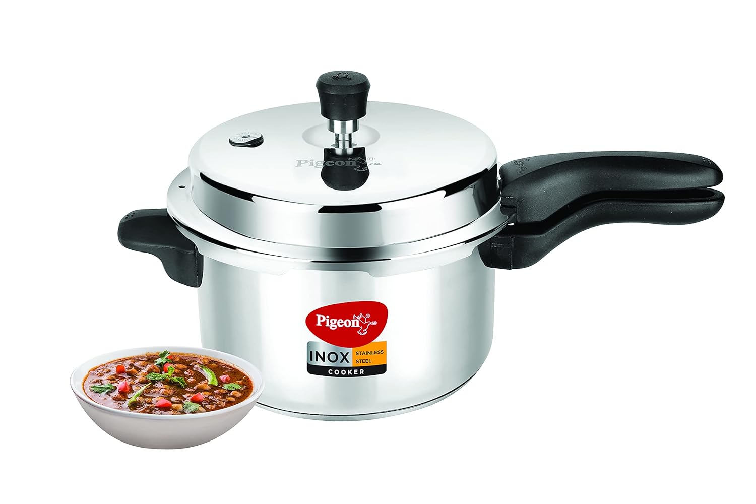 PIGEON Inox Stainless Steel 5 Litre (14046), Induction Base Pressure Cooker, Outer Lid, Silver