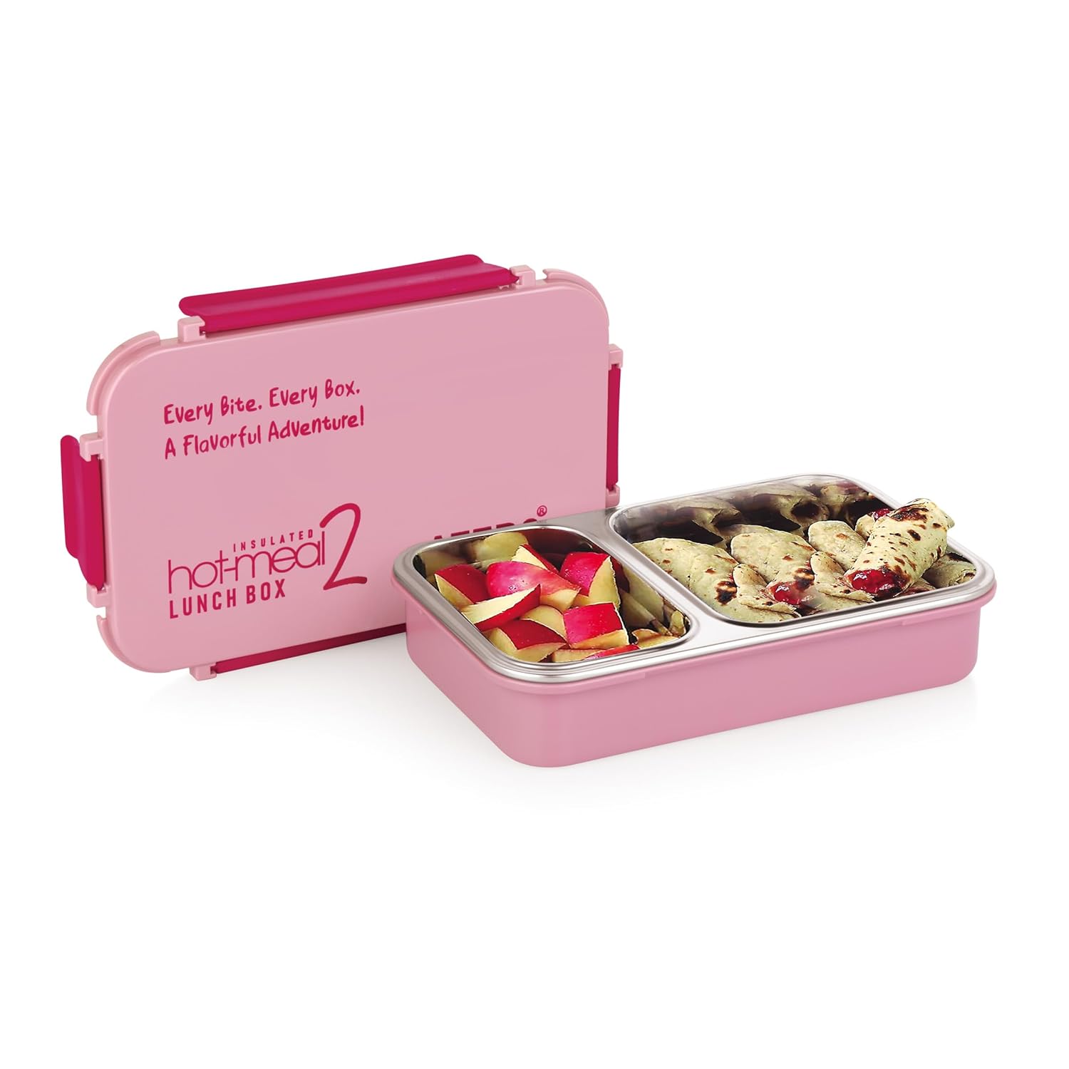 Hot-Meal 2 Insulated Lunch Box with 2 Compartment, Inner Stainless Steel & Locking Lid BPA-Free Food Grade Ideal for School, Office - 800ml