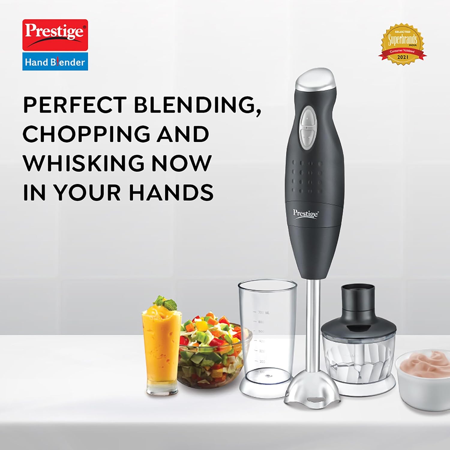 Prestige Phb 6.0 2 Speed Hand Blender with Blending Jar, Chopping, Whisking Attachment, 200 Watts