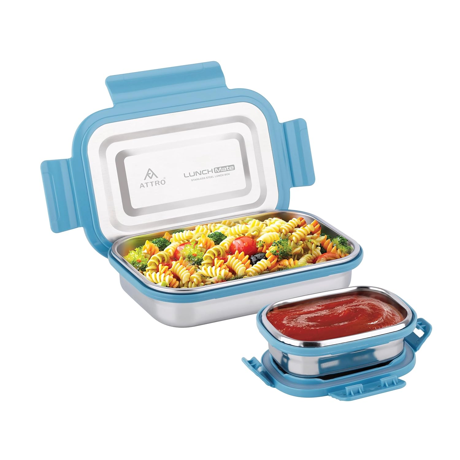 Lunchmate Stainless Steel Lunch Box with 1 Small Container Airtight Spill-Proof BPA Free Food Grade Ideal for Office, School, Picnic, 800ml+180ml