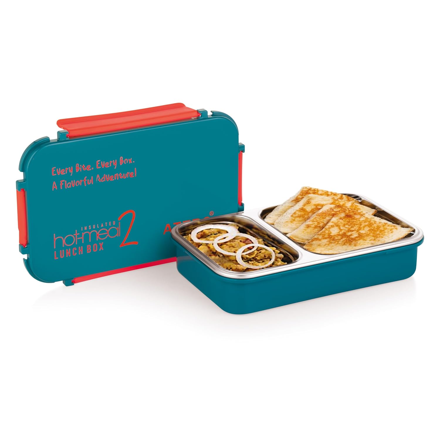 Hot-Meal 2 Insulated Lunch Box with 2 Compartment, Inner Stainless Steel & Locking Lid BPA-Free Food Grade Ideal for School, Office - 800ml