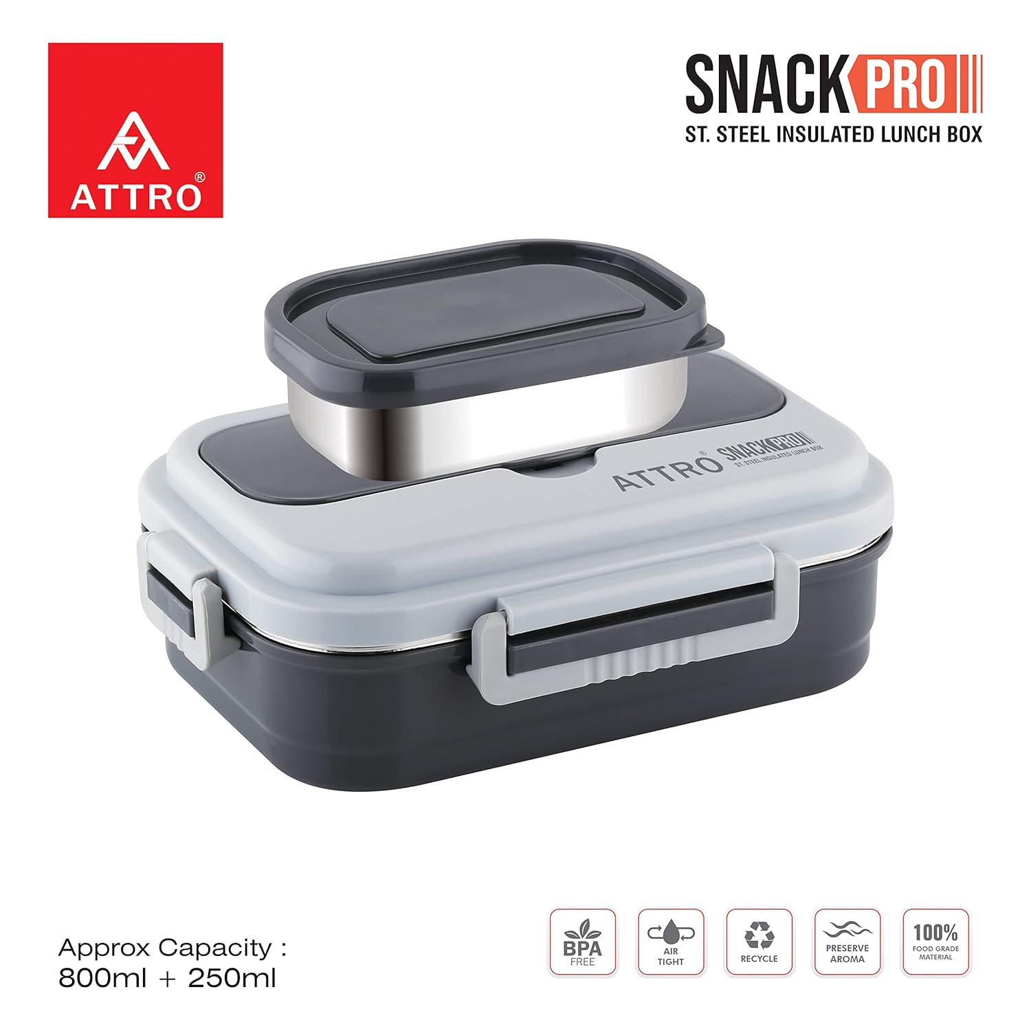 Snackpro Plastic Lunch Box Airtight & Leak Proof Containers with Plastic Fork for Office Use, School, Picnic, 800Ml