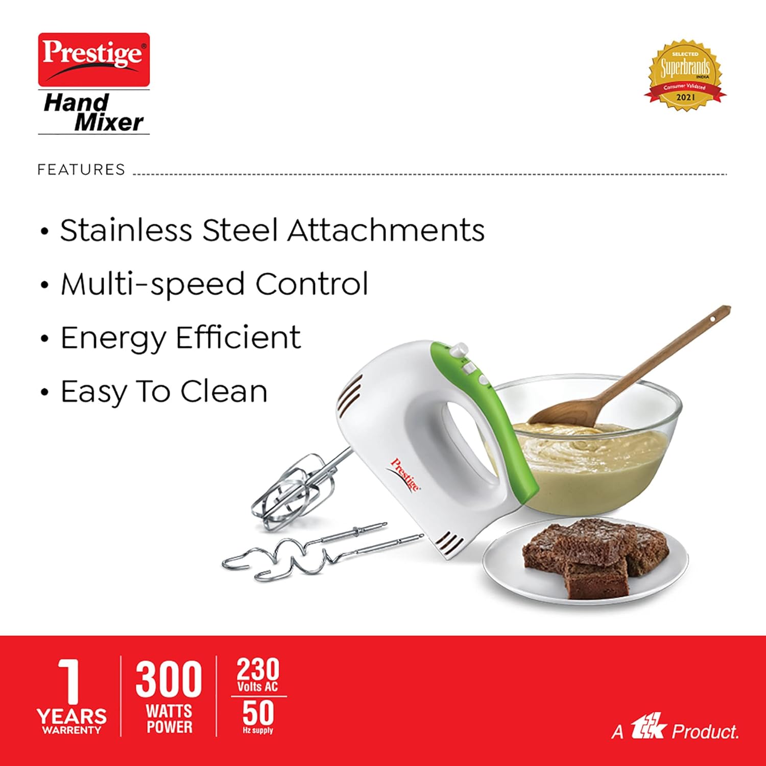 Roll over image to zoom in 2 VIDEOS Prestige PHM 1.0 300-Watt Hand Blender with One Touch Turbo Button (Green White)