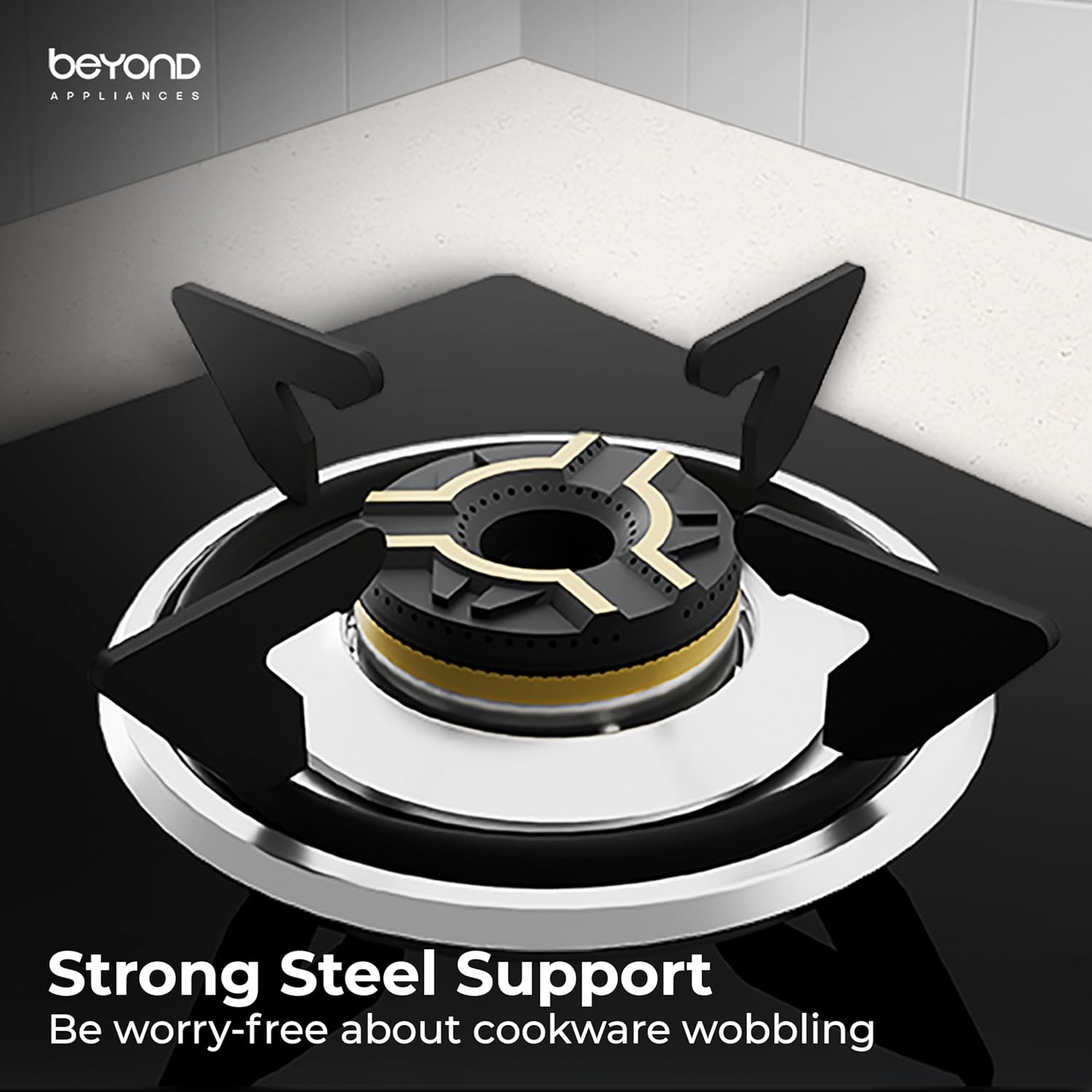 BEYOND Appliances Auriga 3 Burner Smart Glass Gas Stove | Auto Ignition | Digital Timer | Flame Failure Device | Toughened Glass