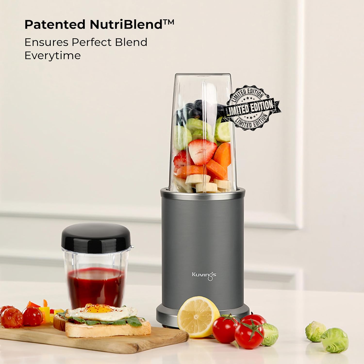Kuvings 2025 New Nutri Blender PRO 2.0 Gunmetal Grey, Powerful 1000W Motor, Upgraded 2 Blades for Wet & Dry with 2 Jars, Mixer/Grinder/Smoothie Maker, Stainless Steel Body (Gunmetal Grey)