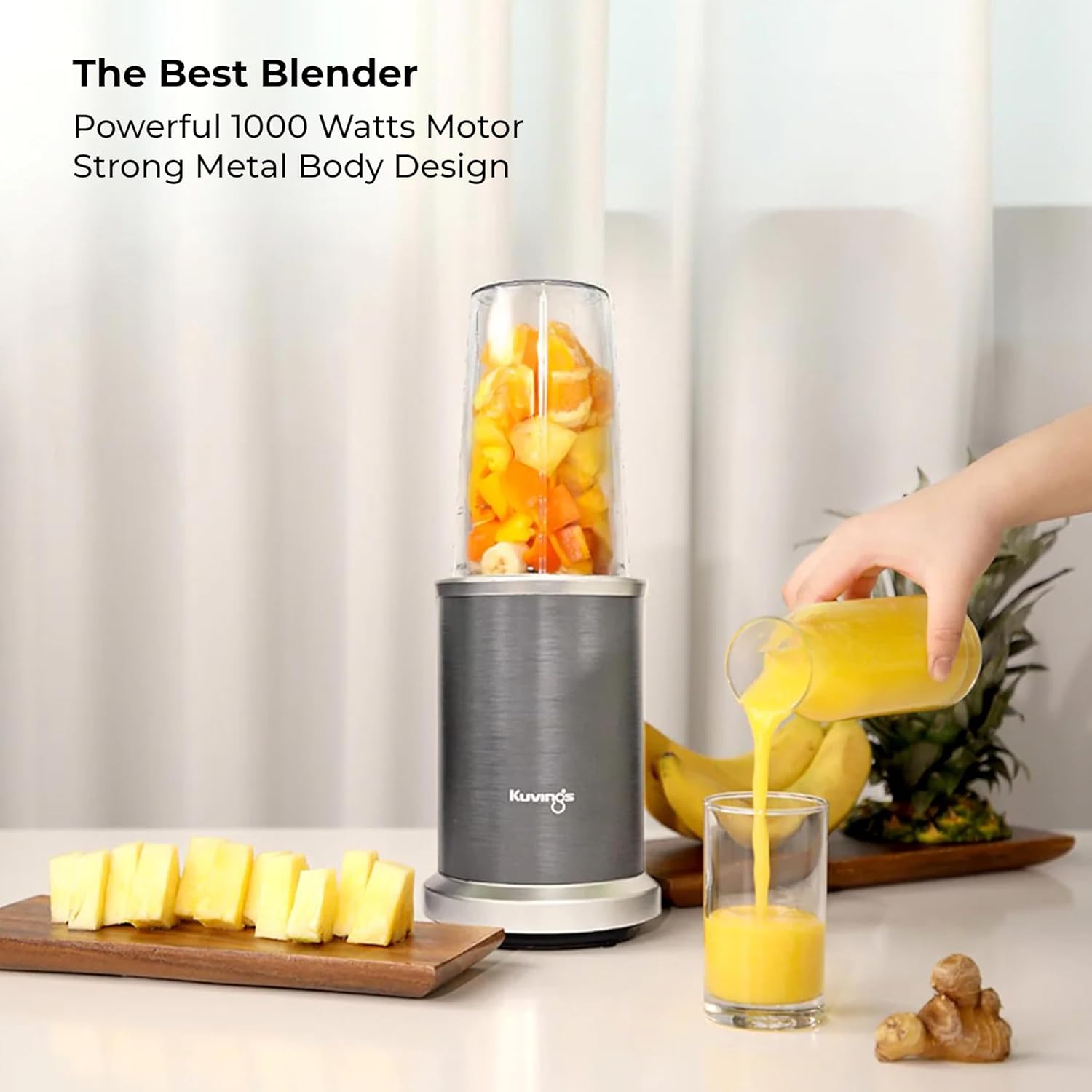 Kuvings 2025 New Nutri Blender PRO 2.0 Gunmetal Grey, Powerful 1000W Motor, Upgraded 2 Blades for Wet & Dry with 2 Jars, Mixer/Grinder/Smoothie Maker, Stainless Steel Body (Gunmetal Grey)