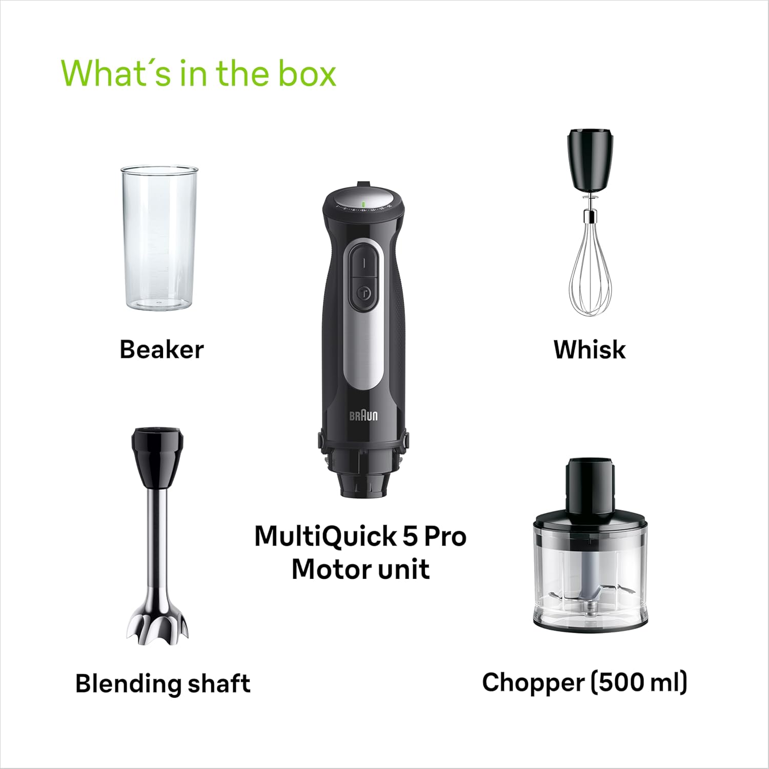 Braun MultiQuick 5 Pro Hand Blender 1000W with Beaker, 500ml Chopper, Whisk, PowerBell VPlus, 25 Speeds, SplashControl for Chopping, Masala Grinding, Chutney, Puree, Smoothie, Soup, Shake MQ55236M