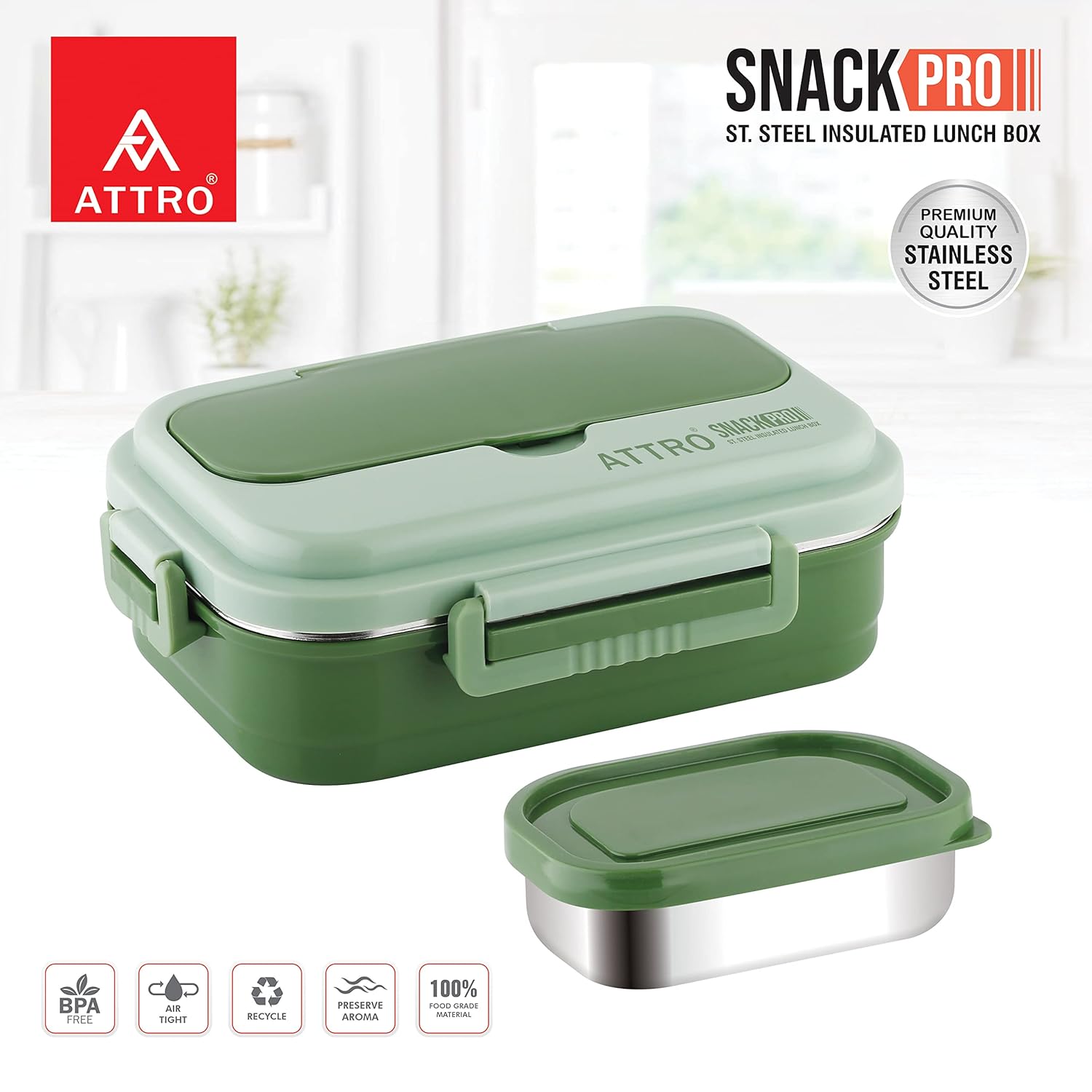 Snackpro Plastic Lunch Box Airtight & Leak Proof Containers with Plastic Fork for Office Use, School, Picnic, 800Ml