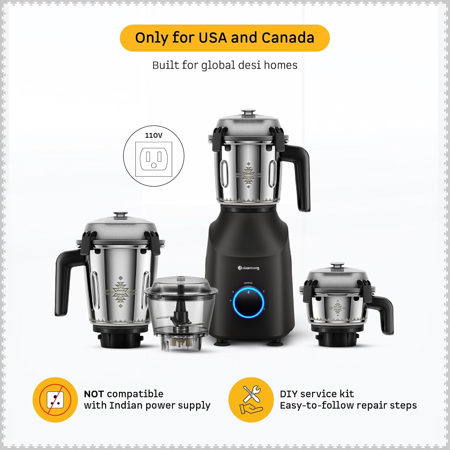 Atomberg Tavi Mixer Grinder | ππππ ππ§π₯π² ππ¨π« ππ & πππ§πππ | Unique Coarse Mode for Silbatta-Like Texture Intelligent 600W Motor | 4 Jars Including Chopper Jar | Matte Black/Sand Grey