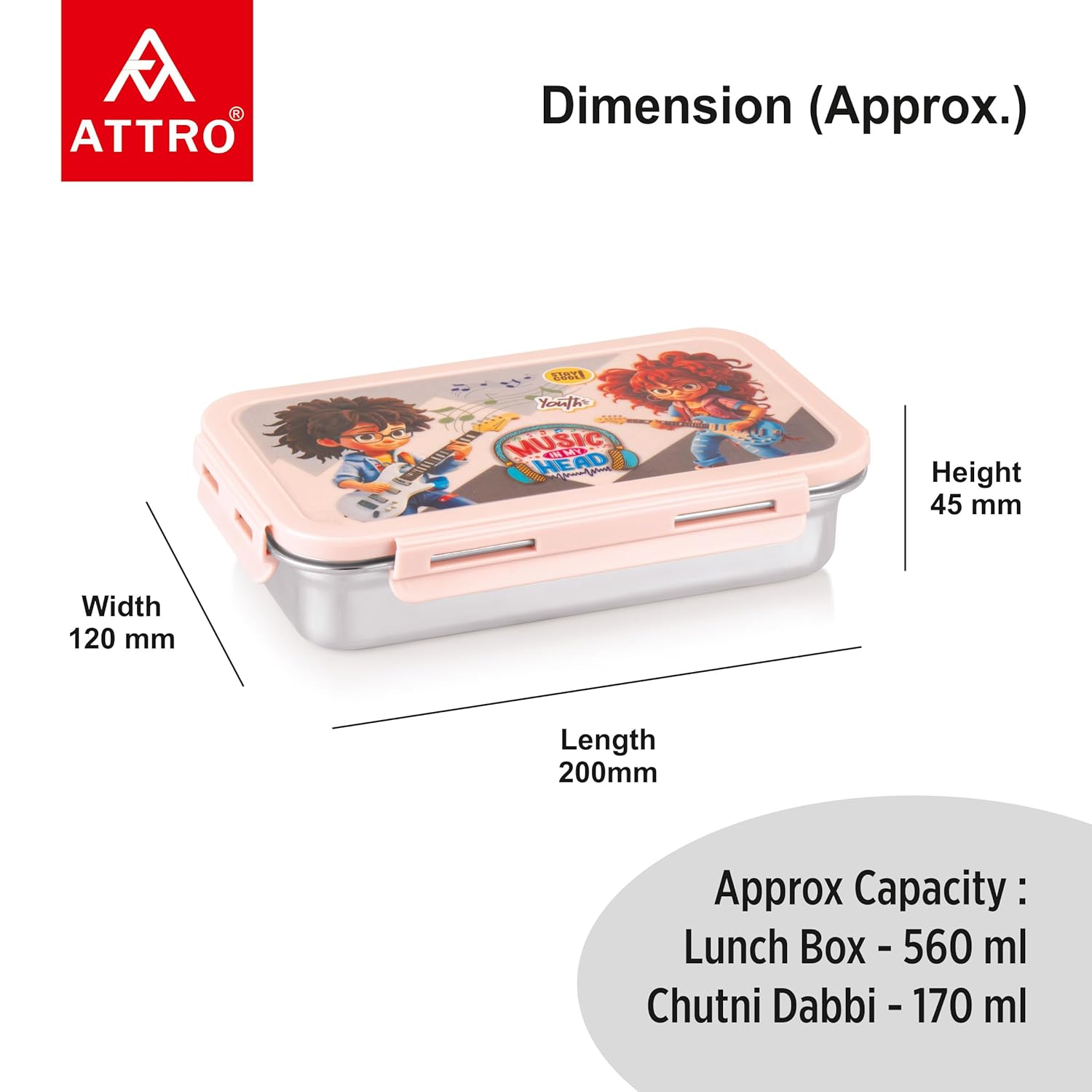 Brunch Stainless Steel Lunch Box with 1 Small Container Airtight Leak-Proof Food Grade - 560ml+170ml