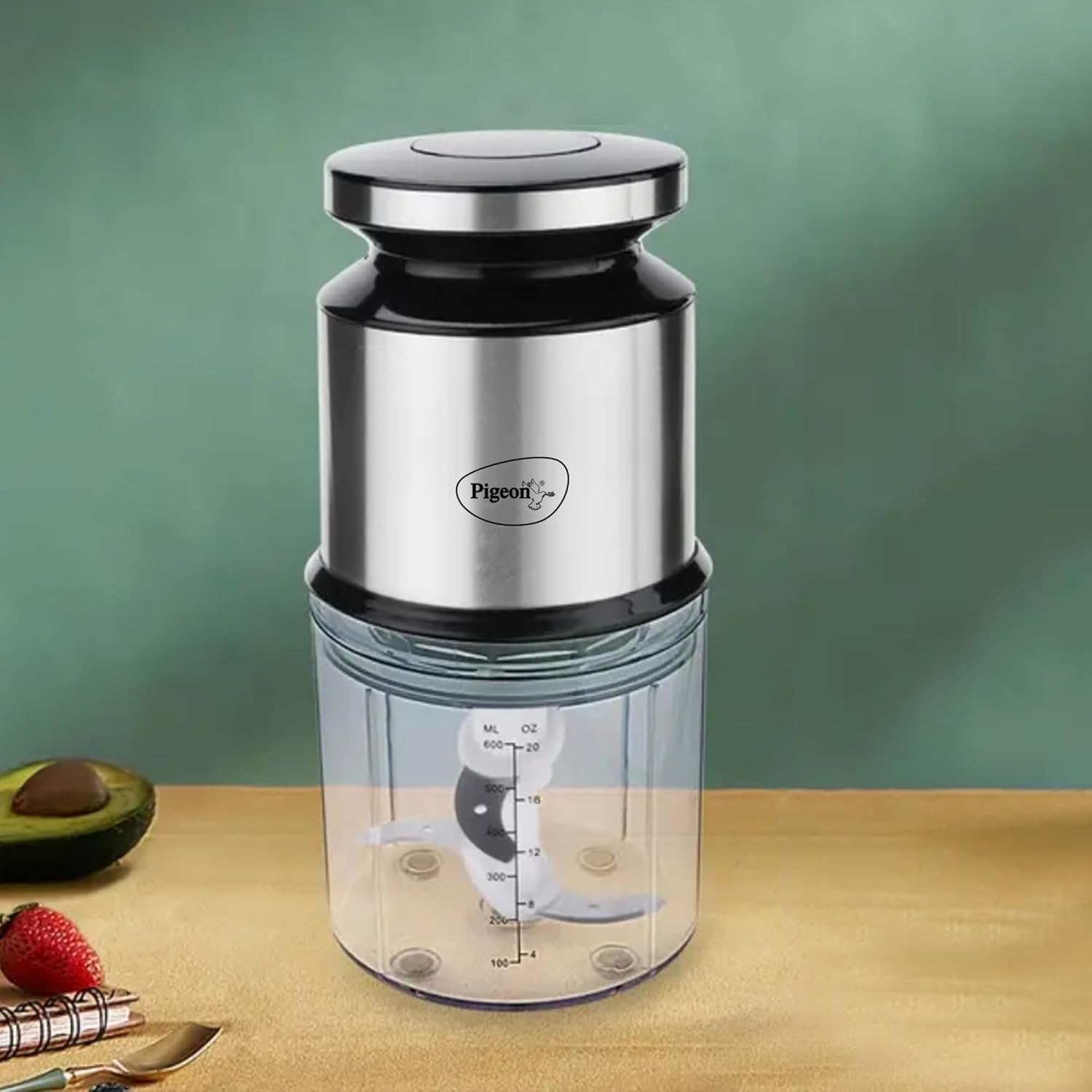 Pigeon Ultra Fast Electric 300 Watts Electric Chopper For Kitchen, Twin Blade Technology, 600 Ml 'Chop-N-Store' Plastic Bowl With Lid, Vegetable Chopper, Cutter, Chop, Mince, Dice, Whisk, Blend