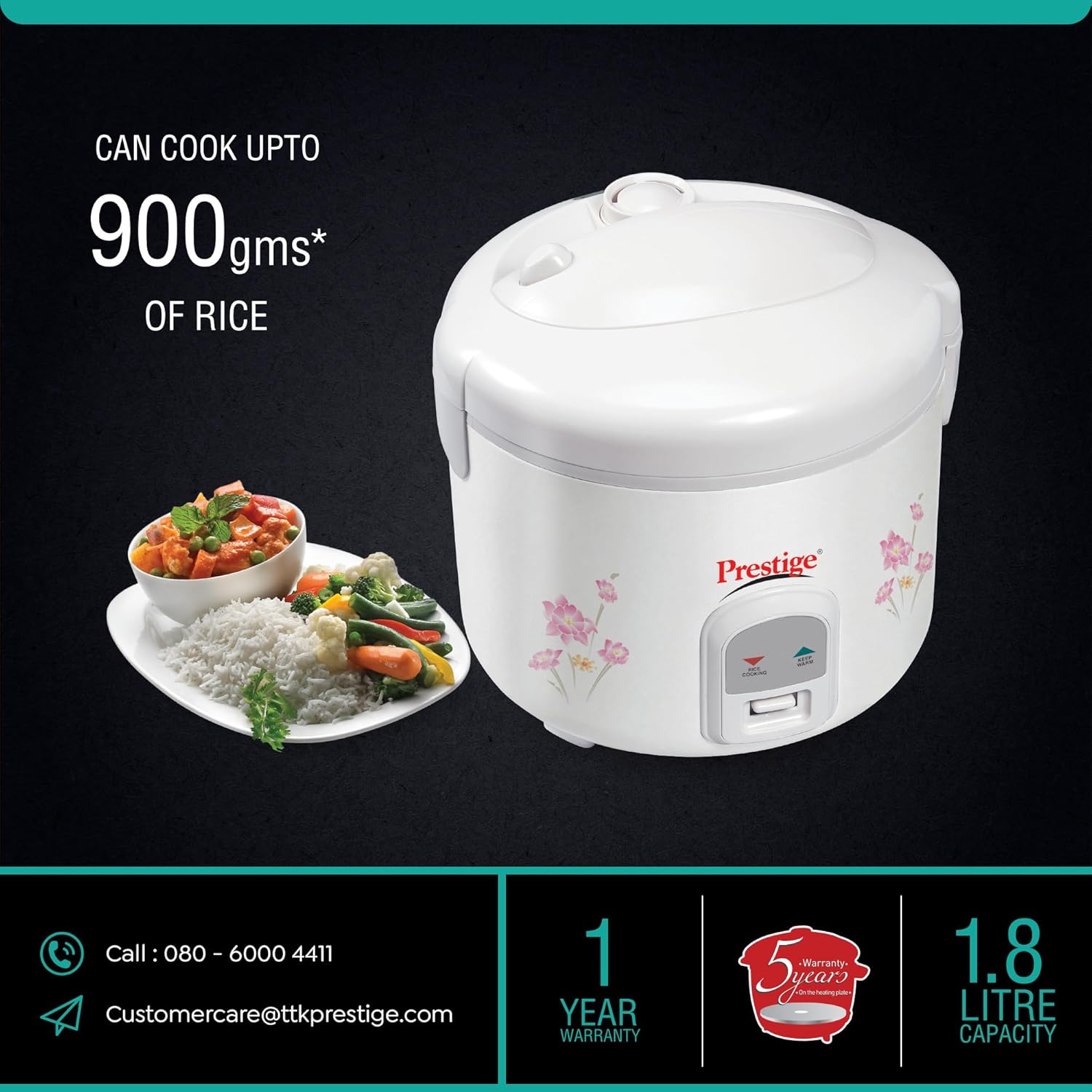 Prestige Delight Electric Rice Cooker - PRWCS 1.8 (1.8L Closed Type)
