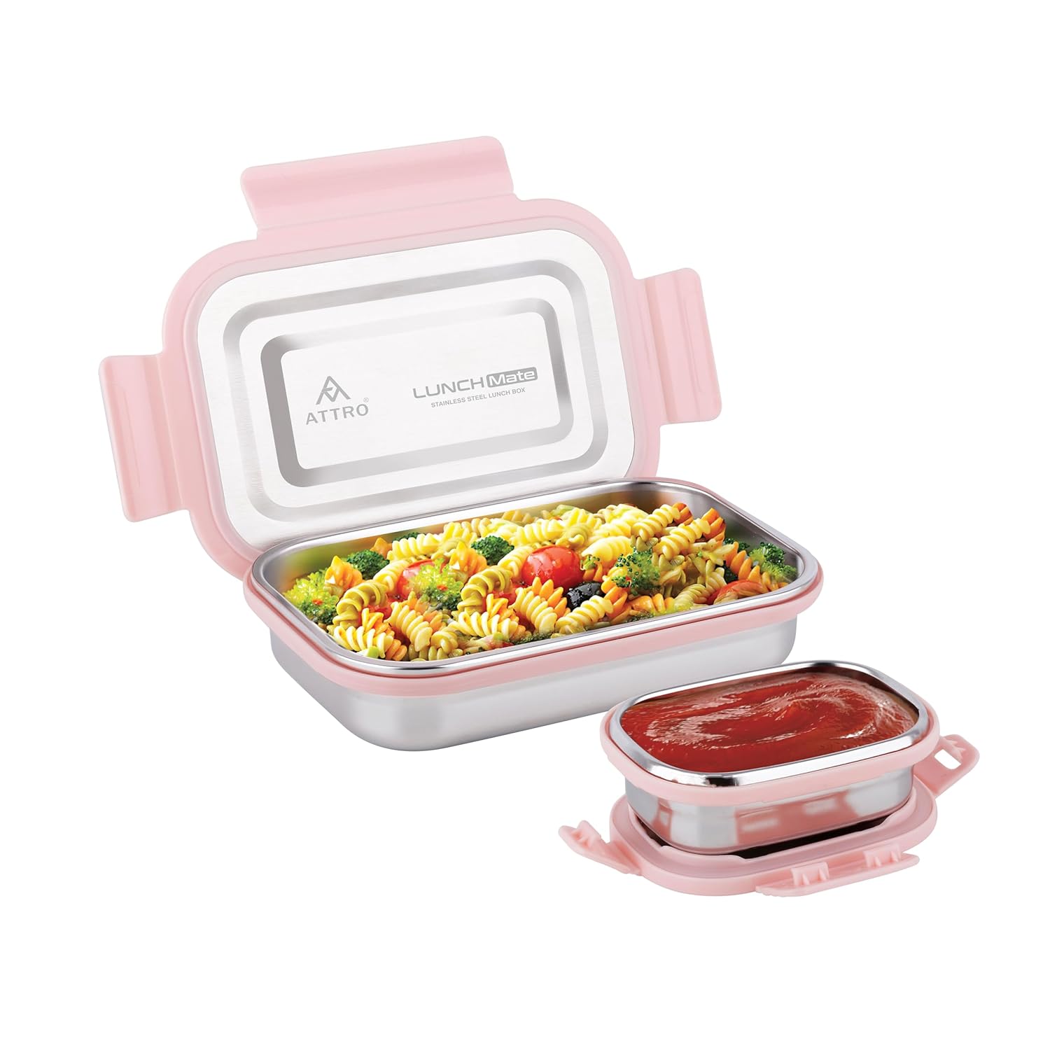 Lunchmate Stainless Steel Lunch Box with 1 Small Container Airtight Spill-Proof BPA Free Food Grade Ideal for Office, School, Picnic, 800ml+180ml