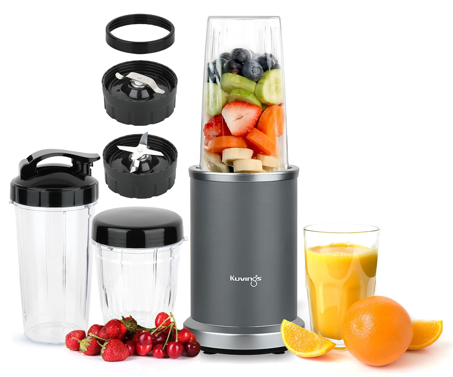 Kuvings 2025 New Nutri Blender PRO 2.0 Gunmetal Grey, Powerful 1000W Motor, Upgraded 2 Blades for Wet & Dry with 2 Jars, Mixer/Grinder/Smoothie Maker, Stainless Steel Body (Gunmetal Grey)