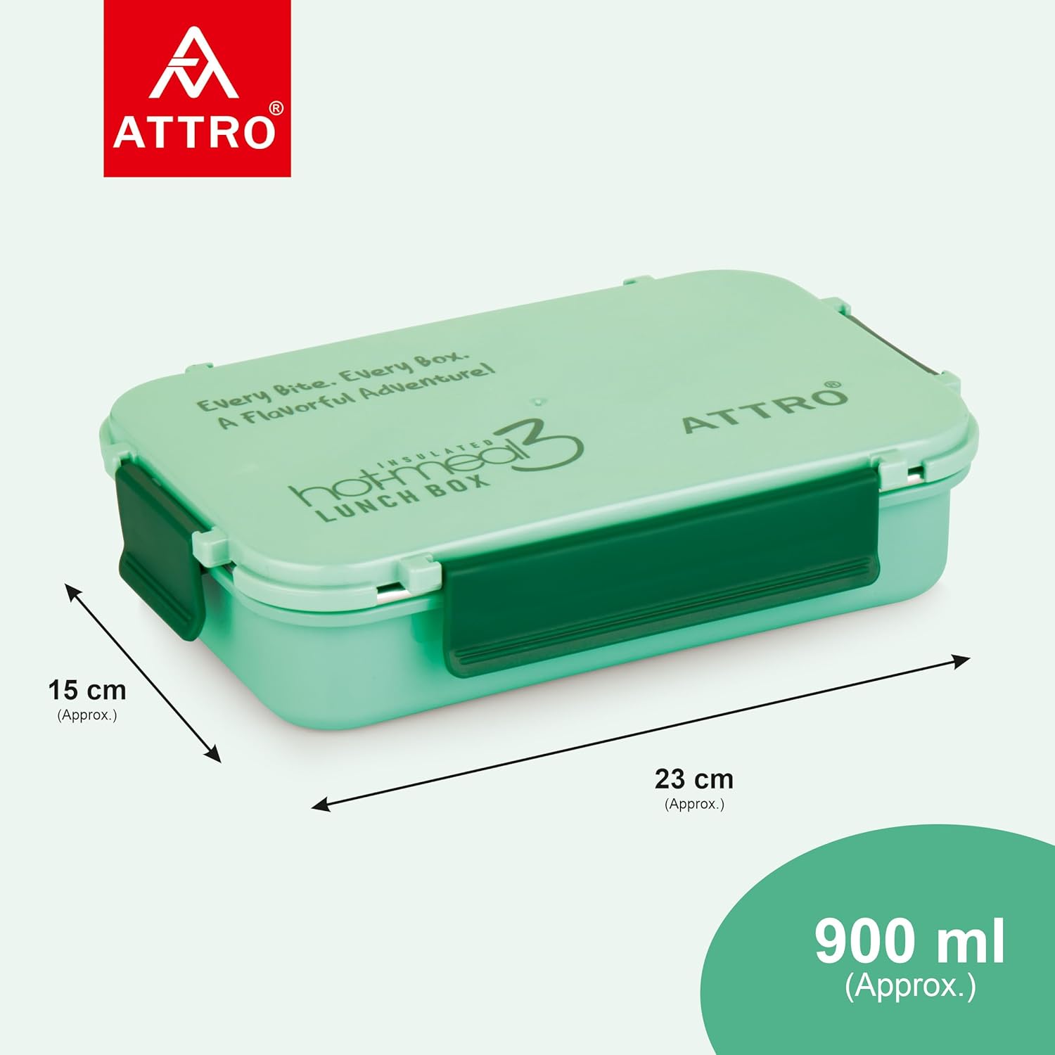 Hot-Meal 3 Insulated Lunch Box with 3 Compartment, Inner Stainless Steel & Locking Lid BPA-Free Food Grade Ideal for School, Office - 900ml