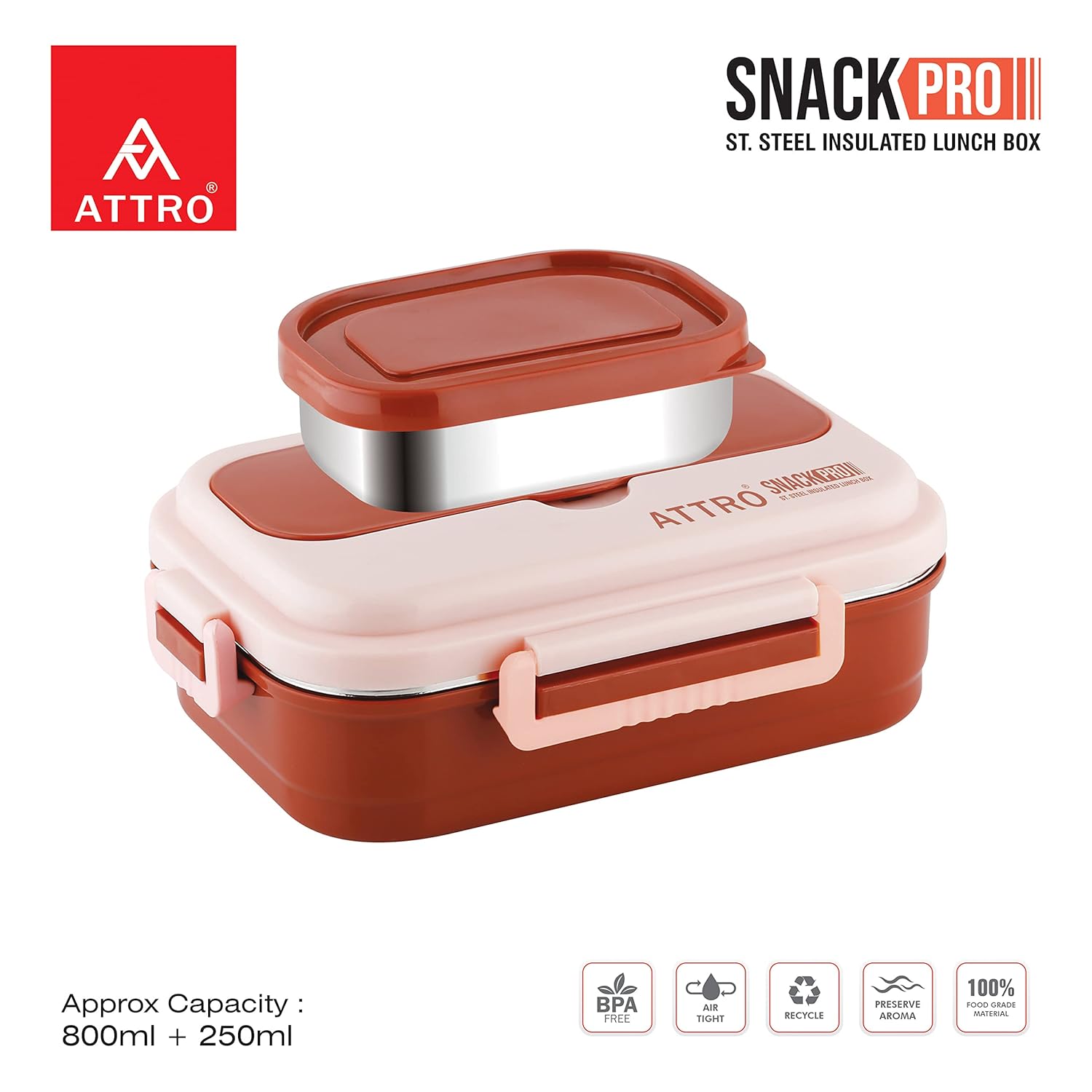 Snackpro Plastic Lunch Box Airtight & Leak Proof Containers with Plastic Fork for Office Use, School, Picnic, 800Ml