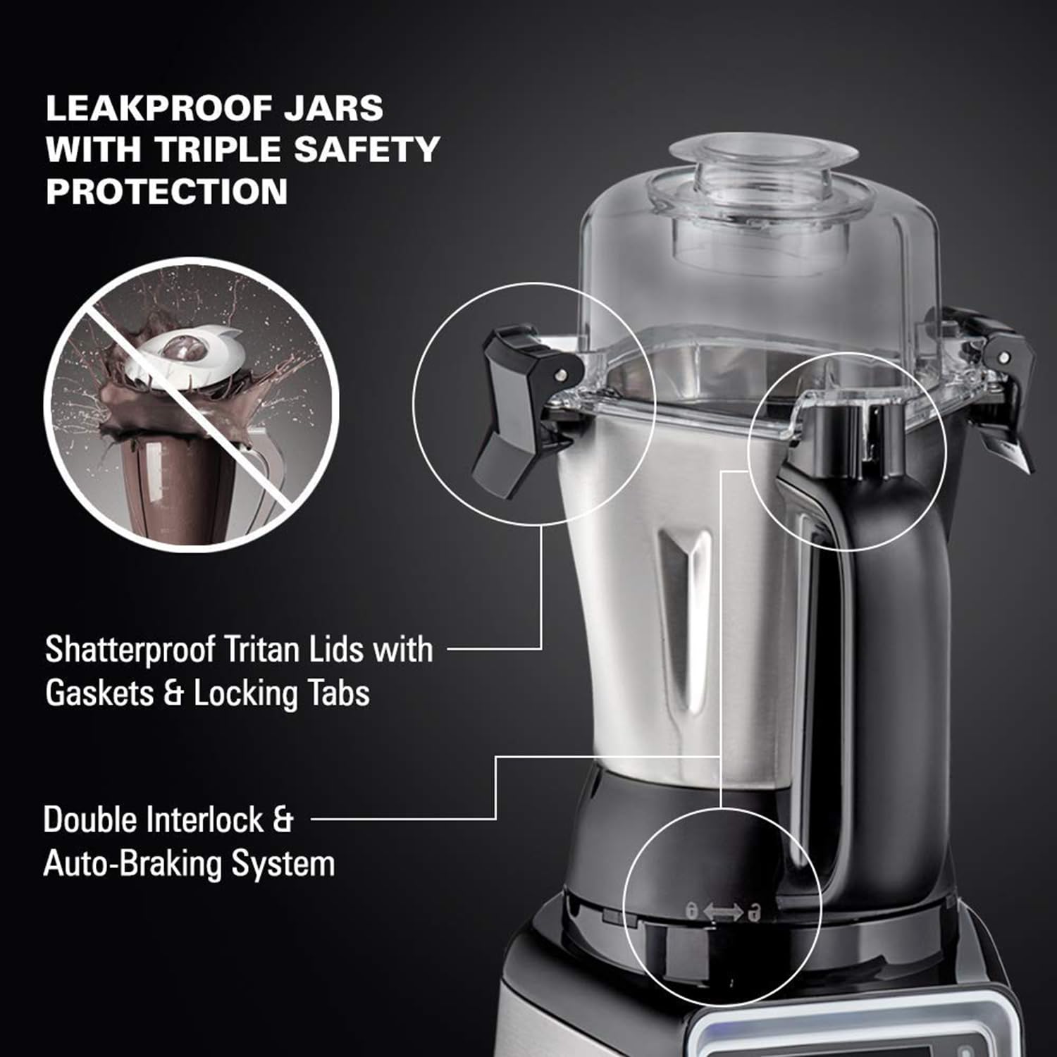 Hamilton Beach Professional Juicer Mixer Grinder 58770-IN, 1400 Watt Rated Motor, Triple Overload Protection, 3 Stainless Steel Leakproof Jars, Triple Safety Protection, Intelligent Controls, Black