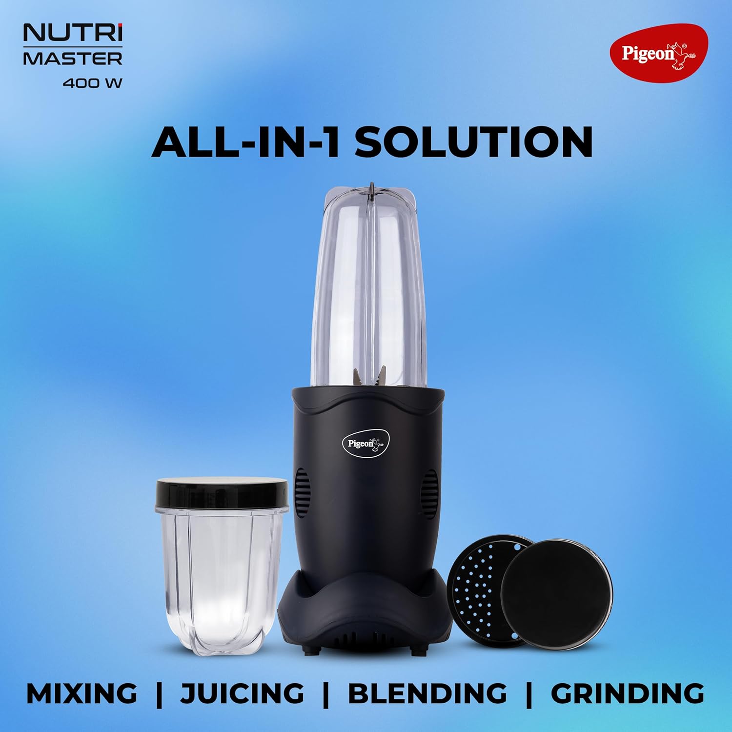 Pigeon By Stovekraft Nutri Master | Mixer Grinder Juicer Blender Smoothie Maker All-in-1 Machine | 400 Watt | 2 Jars |1Year Warranty