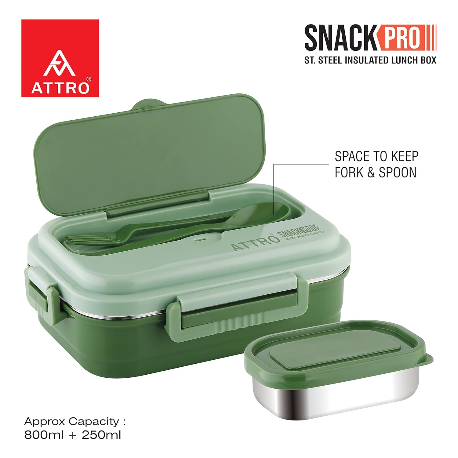 Snackpro Plastic Lunch Box Airtight & Leak Proof Containers with Plastic Fork for Office Use, School, Picnic, 800Ml