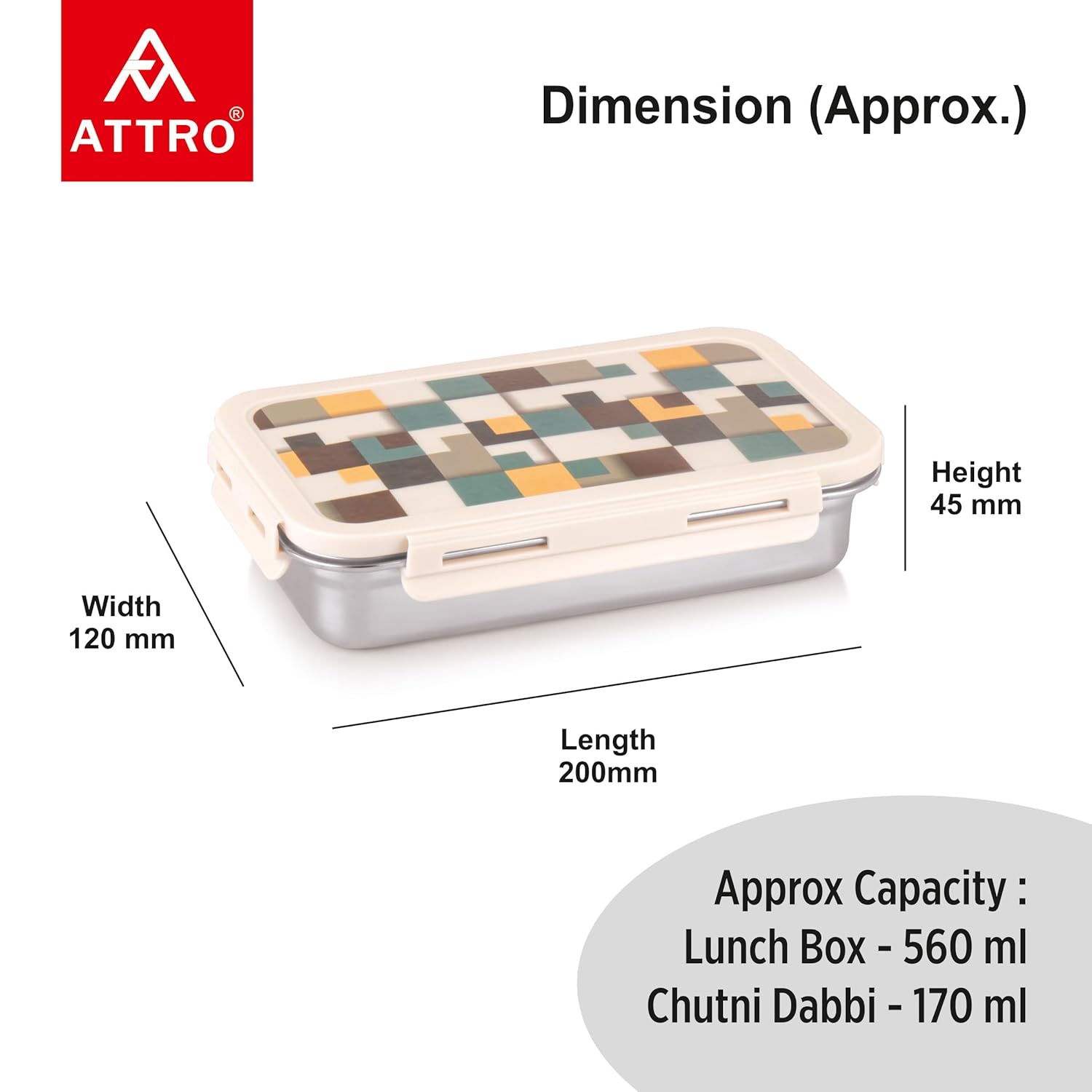 Brunch Stainless Steel Lunch Box with 1 Small Container Airtight Leak-Proof Food Grade - 560ml+170ml