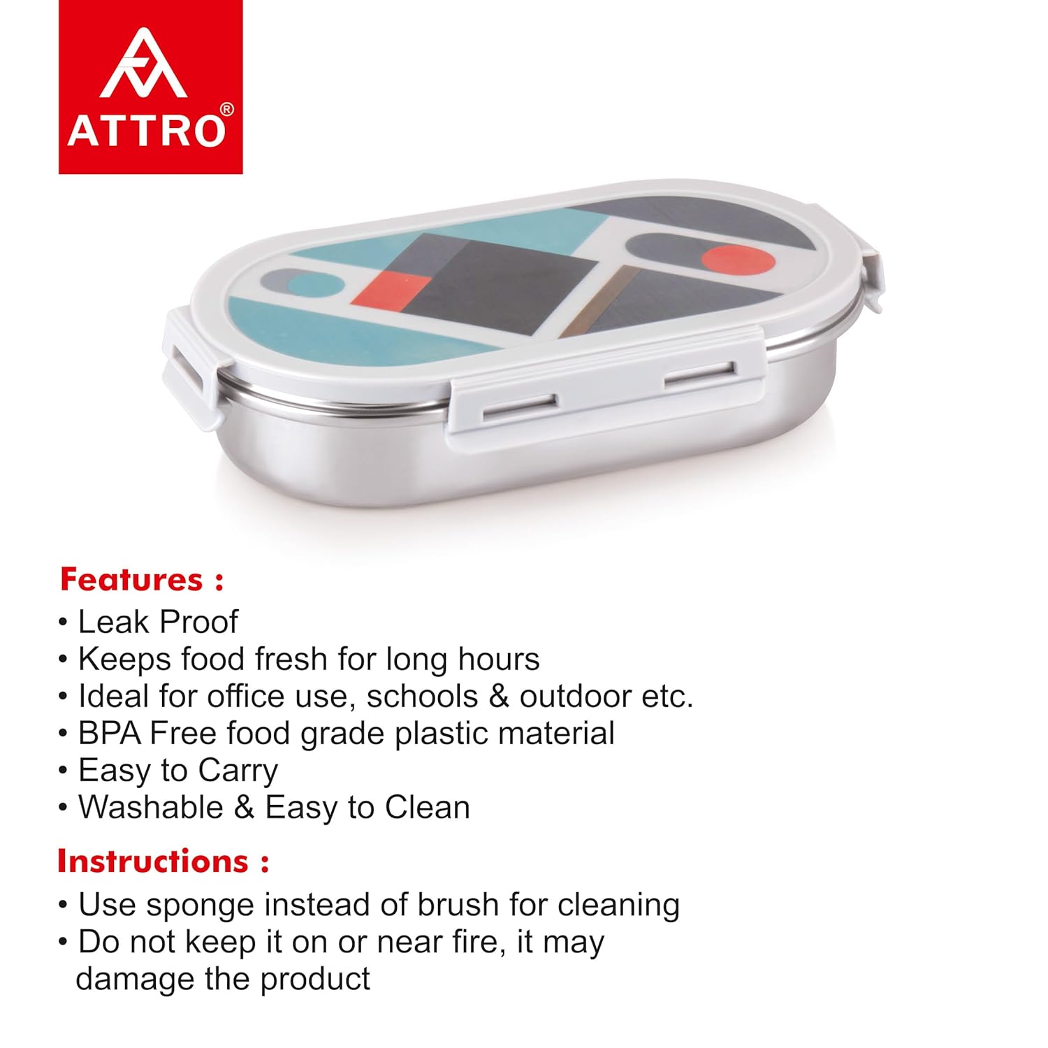 Pluto Stainless Steel Lunch Box with 1 Small Container Airtight Leak-Proof Food Grade - Grey 540ml+170ml