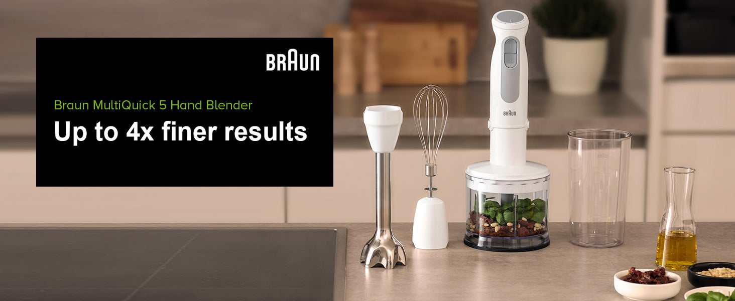 Braun MultiQuick 5, Powerful 1000W Hand Blender, Patented PowerBell Technology, Made in Europe, Guranteed Splash-Proof, 21 Speed + Turbo, All-in-1: Blender, Grinder, Chopper & Whisker, MQ50236M