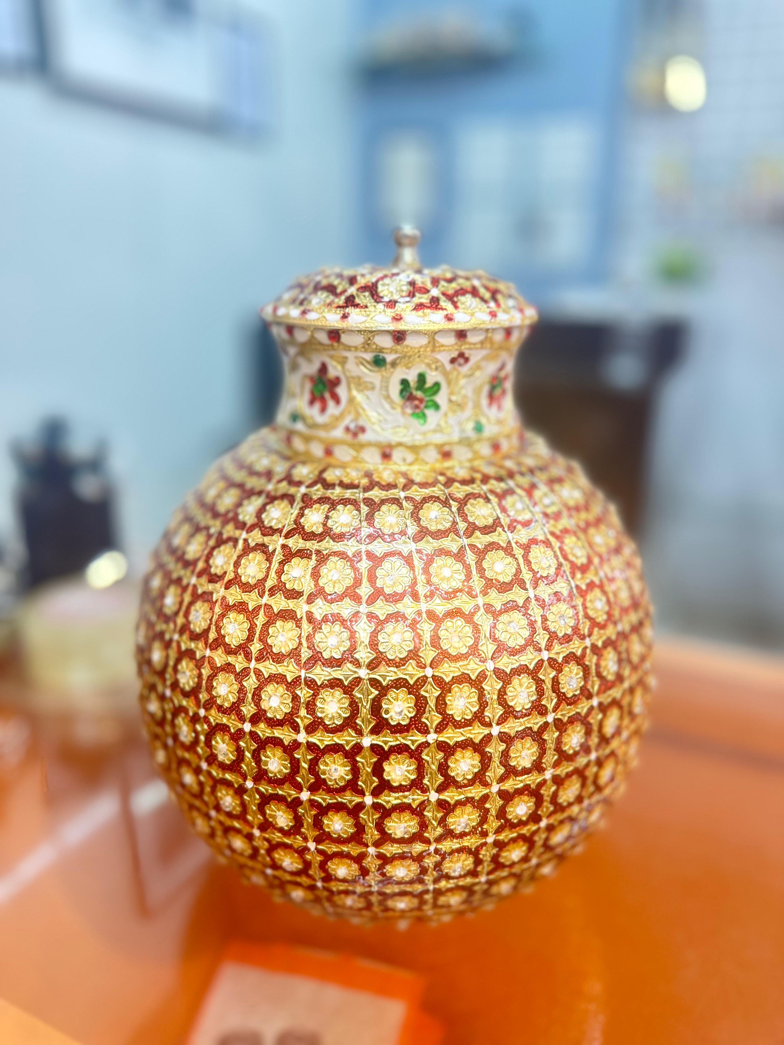LIME Meenakari Decorated, Big Stainless Steel water Pot with Mirror Lamination (10 litres)