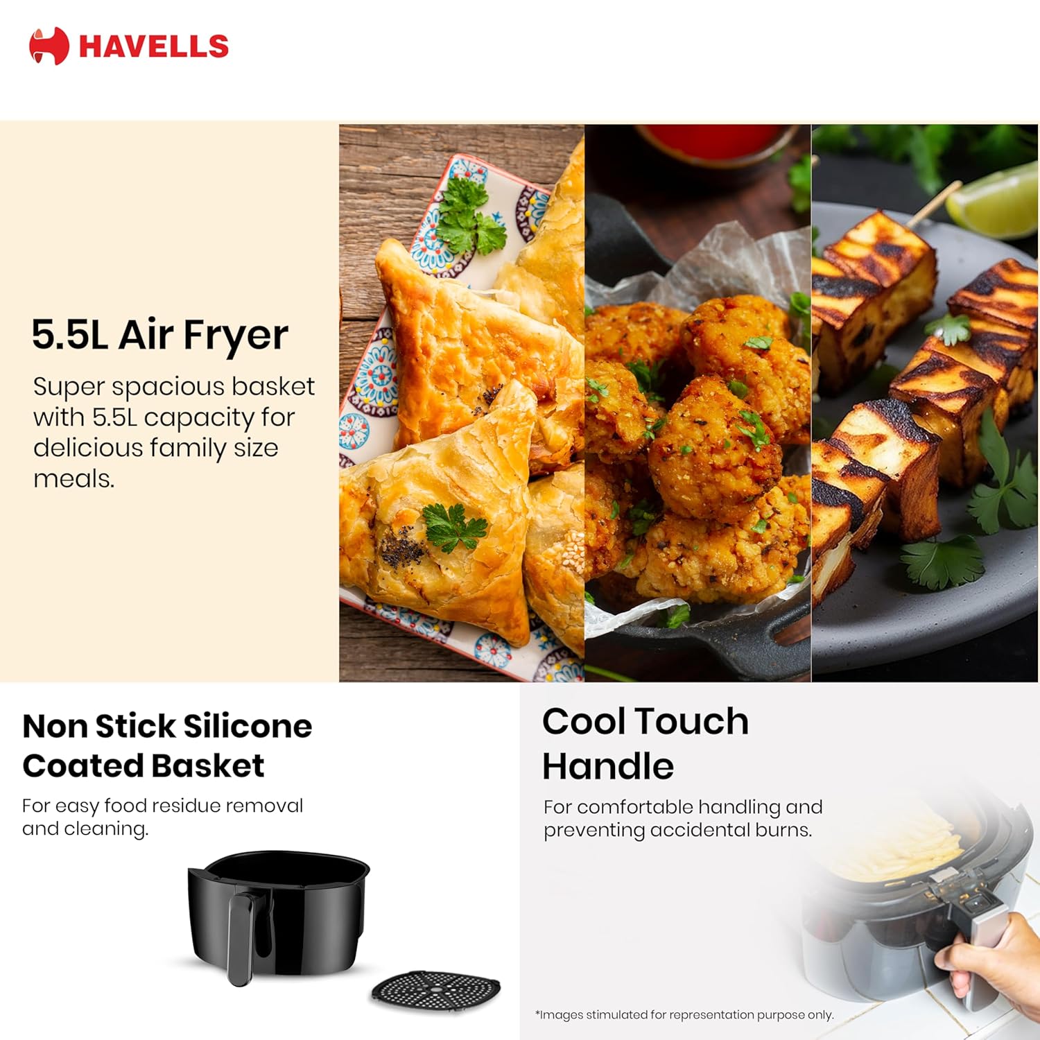 Havells Prolife Stellar Chef Air Fryer 5.5 Ltr | See Through Window | 1500 Watts, Black