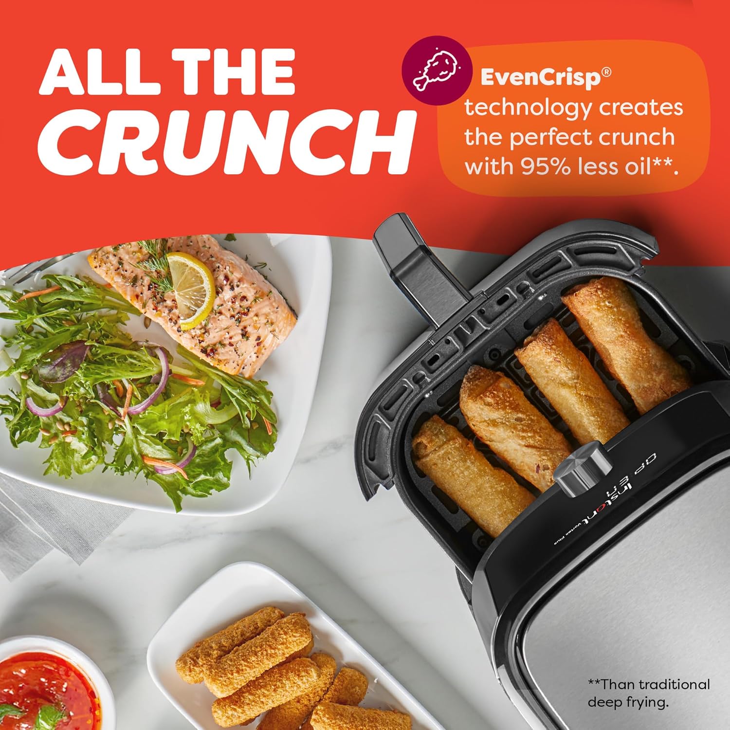 Instant Vortex Plus 6L Air Fryer, 6-in-1 with 360° EvenCrisp Technology, Touch Control Panel, Uses 95% Less Oil, Air Fry, Roast, Grill, Bake, Reheat & Dehydrate, 1500W, PFOA-Free & BPA-Free, 230V
