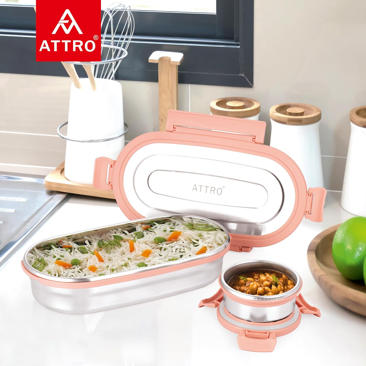Oval Stainless Steel Lunch Box with 1 Small Box Compact Design Airtight Leak Proof Lunch Box for Office, School, Picnic-650Ml+100Ml