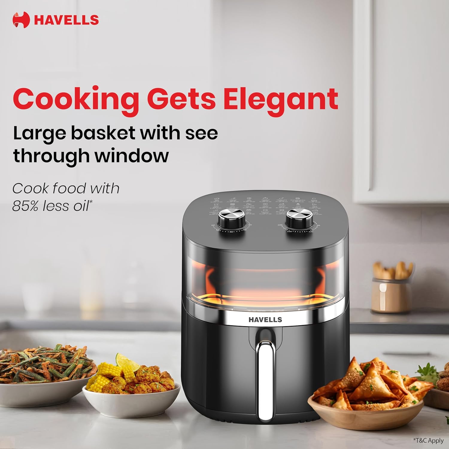 Havells Prolife Stellar Chef Air Fryer 5.5 Ltr | See Through Window | 1500 Watts, Black
