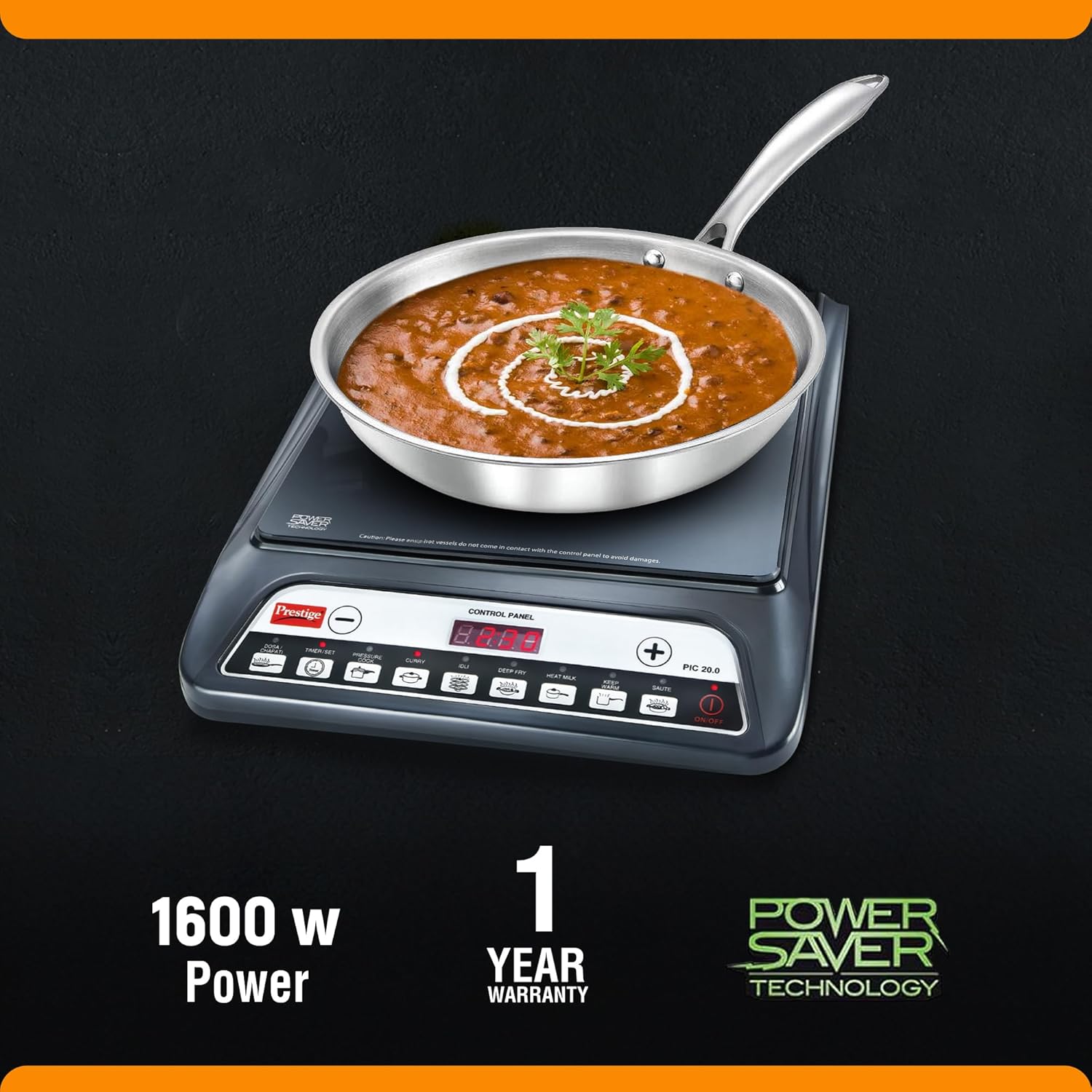 Prestige PIC 20 1600 Watts Induction Cooktop |Indian Menu Option |High Voltage Surge Protection| Automatic Power & Temperature Adjustment|1 year Warranty |Black
