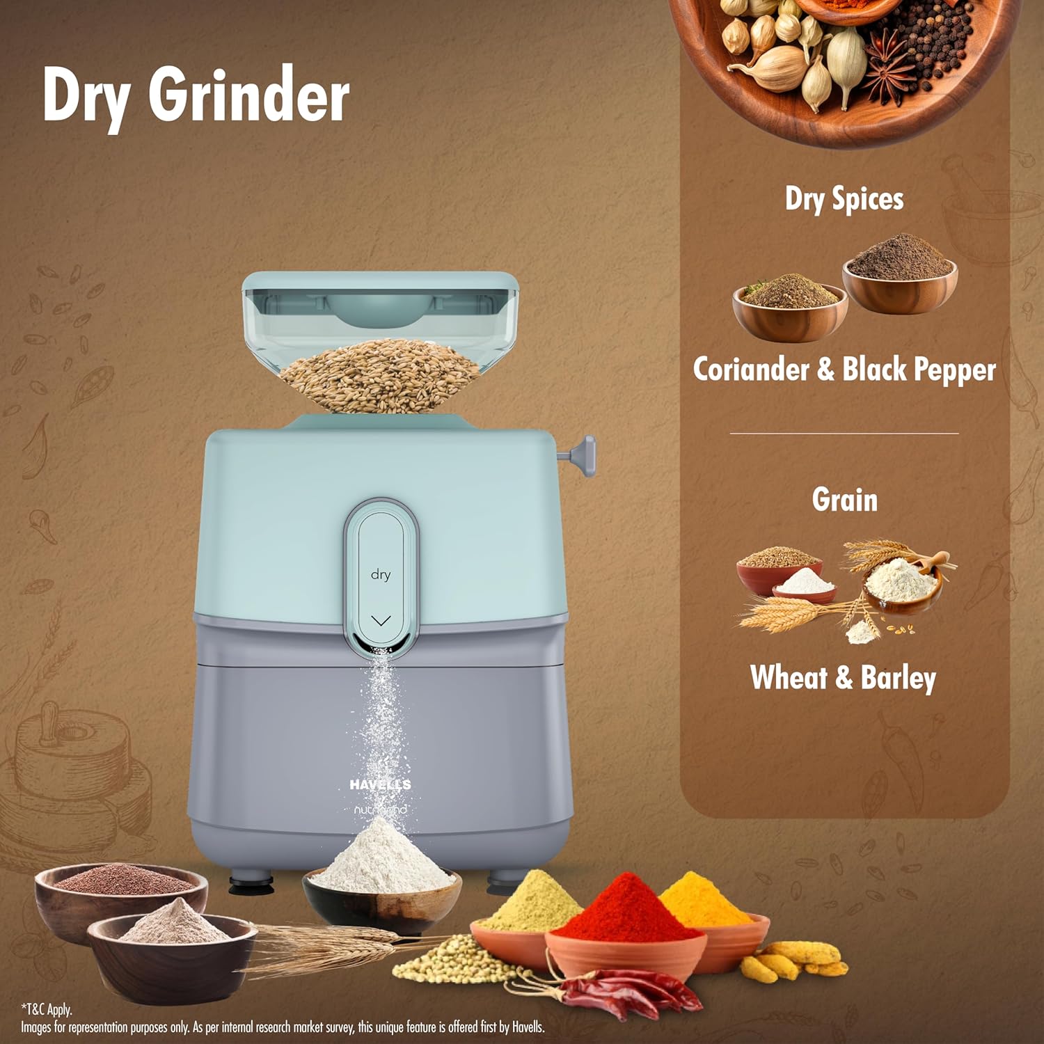 Havells Nutri Grind 3 in 1 Wet & Dry Grinder with 400W High Torque Induction Motor | 1400 RPM Slow Speed Grinding | Quality Coarse Stones | 2 Yr Manufacturer Warranty| Stainless Steel
