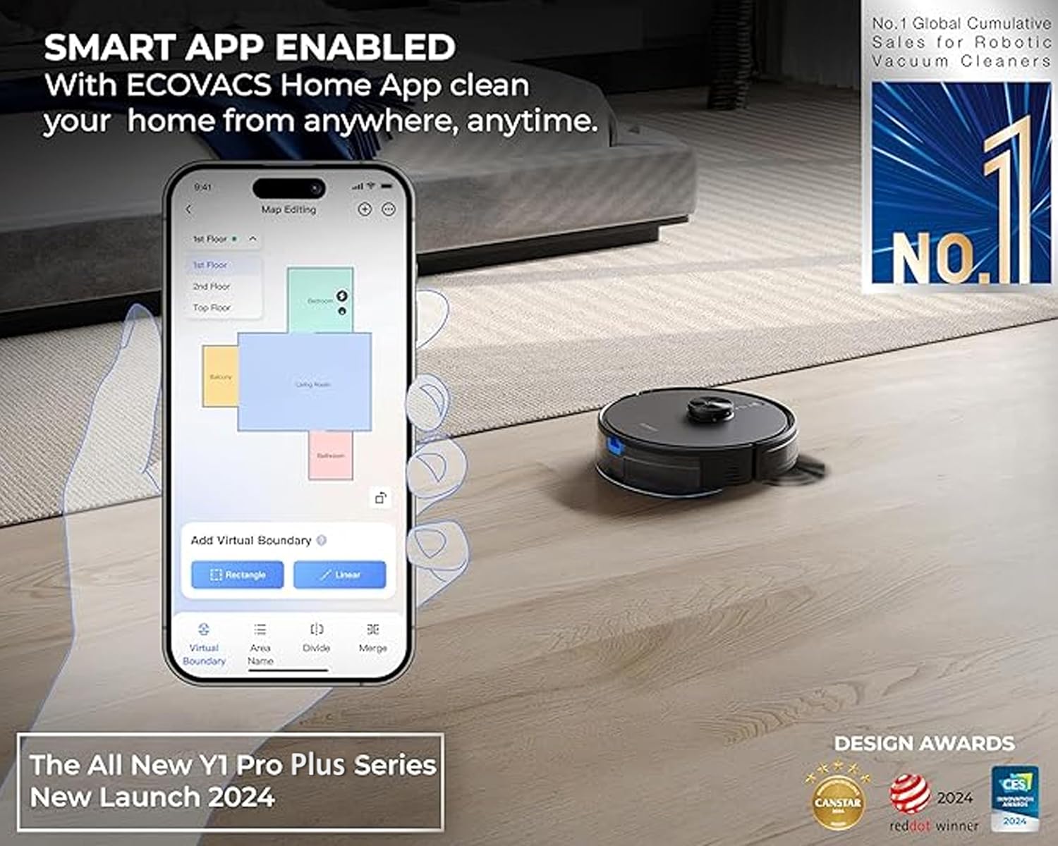 ECOVACS Deebot Y1 Pro Plus 2-in-1 Robot Vacuum Cleaner with Auto Empty Station, 6500 Pa Powerful Suction, 5200 Mah Battery, Covers 3500+ Sq in one charge. Ft, Advanced Navigation, 330 minutes Run-Time