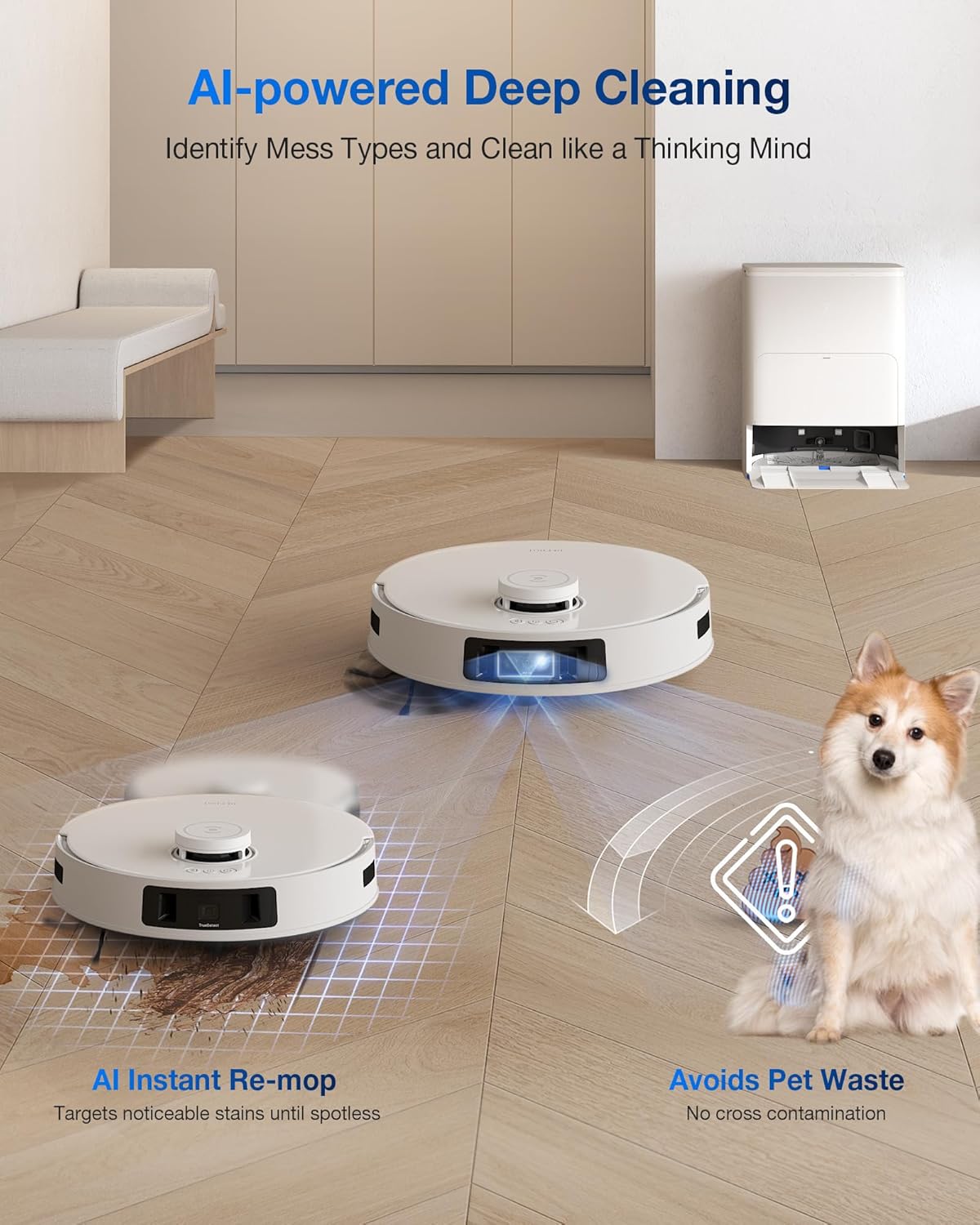 ECOVACS DEEBOT T30S PRO Omni White Robot Vacuum & Mop, 2024 New Launch, 11000 Pa, TruEdge Adaptive Edge Mopping, AI Instant Re-mop, Hot Water Mop Washing, Self-Emptying & Refilling, ZeroTangle