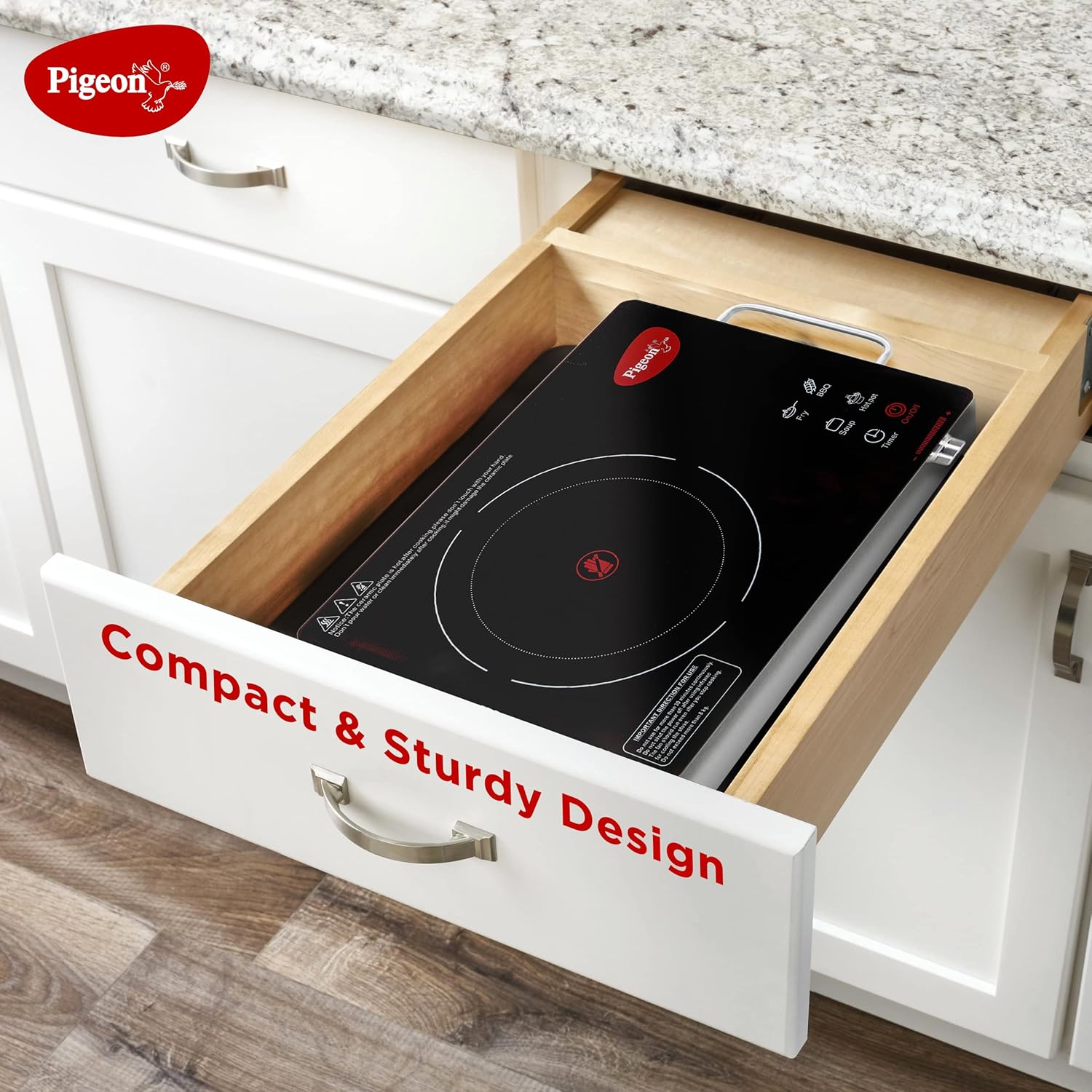 Pigeon Radiant Infrared Cooktop 2200 Watt, Compatable for all cooking utensils, Black, Medium