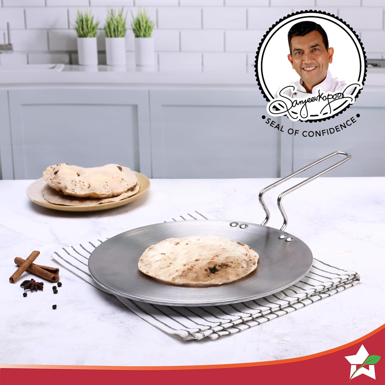 Nigella Tri-Ply 26 cm Roti Tawa | Non-Stick Tawa | 4mm Thickness | Induction Base | Compatible with All cooktops | Riveted Cool-Touch Handle | 10 Year Warranty, Stainless Steel, Silver