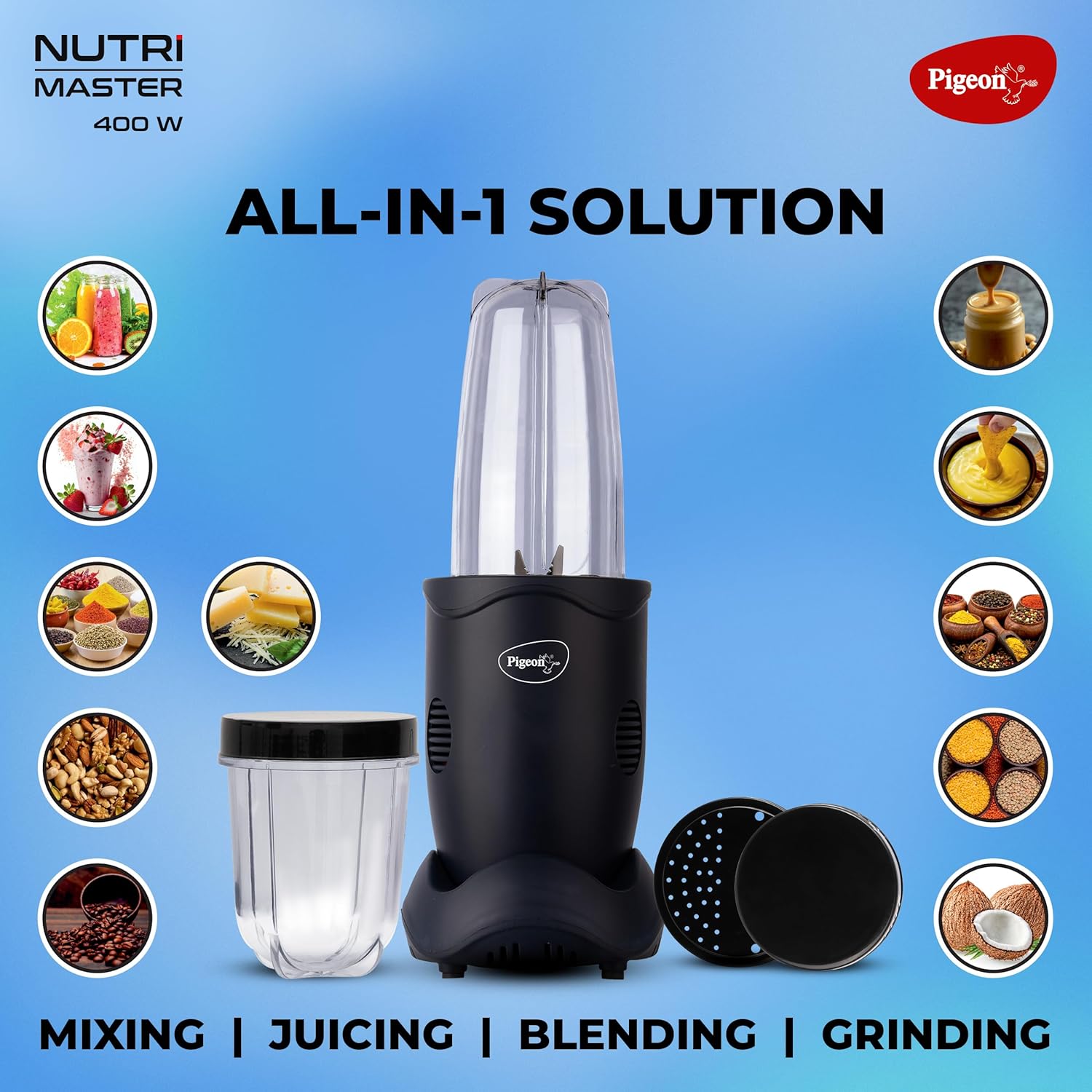 Pigeon By Stovekraft Nutri Master | Mixer Grinder Juicer Blender Smoothie Maker All-in-1 Machine | 400 Watt | 2 Jars |1Year Warranty