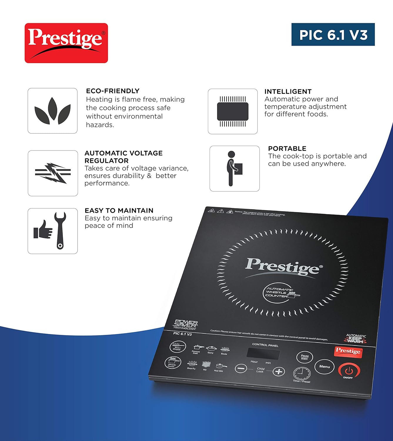 Prestige PIC 6.1 V3 PIC 2200 Watts Induction Cooktop