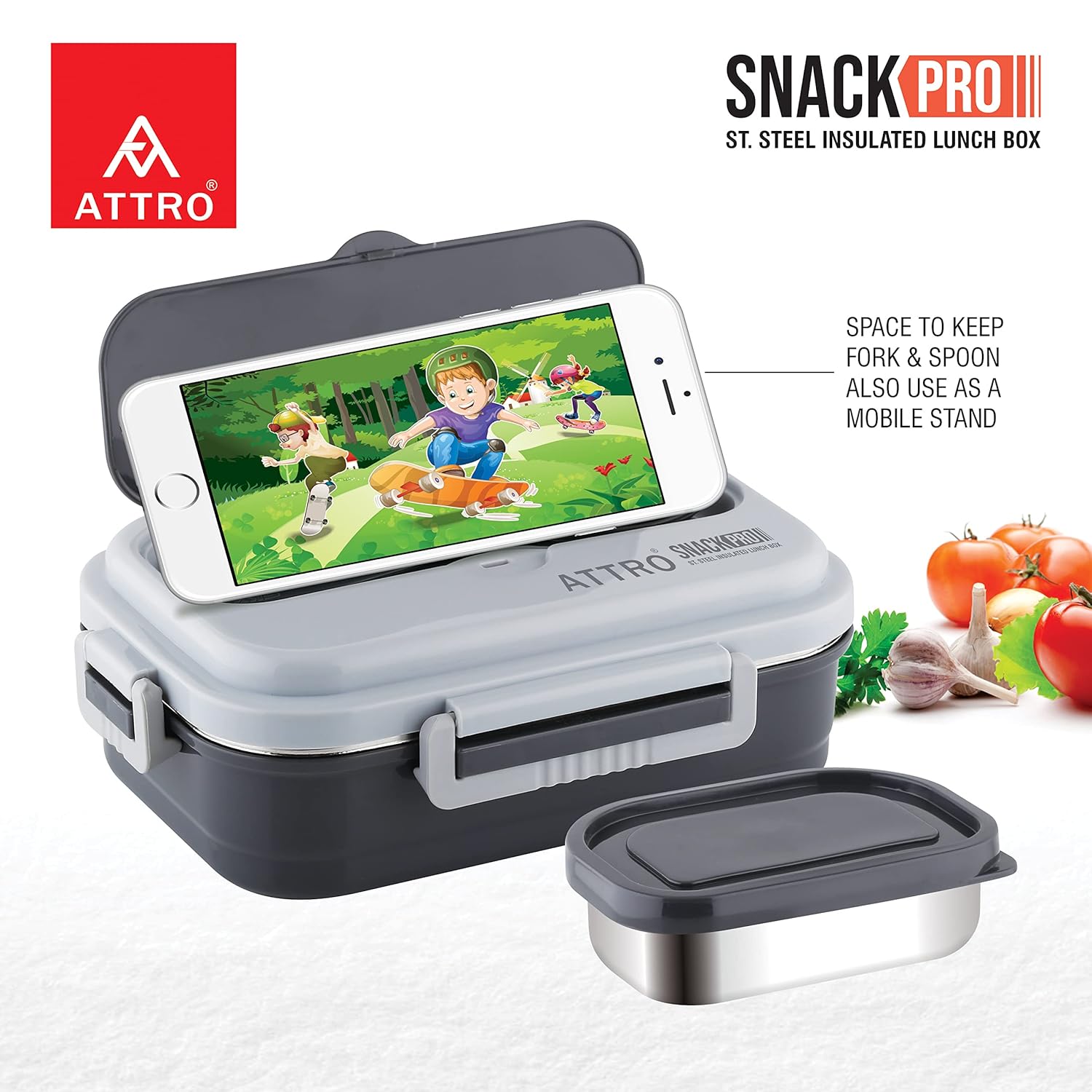 Snackpro Plastic Lunch Box Airtight & Leak Proof Containers with Plastic Fork for Office Use, School, Picnic, 800Ml