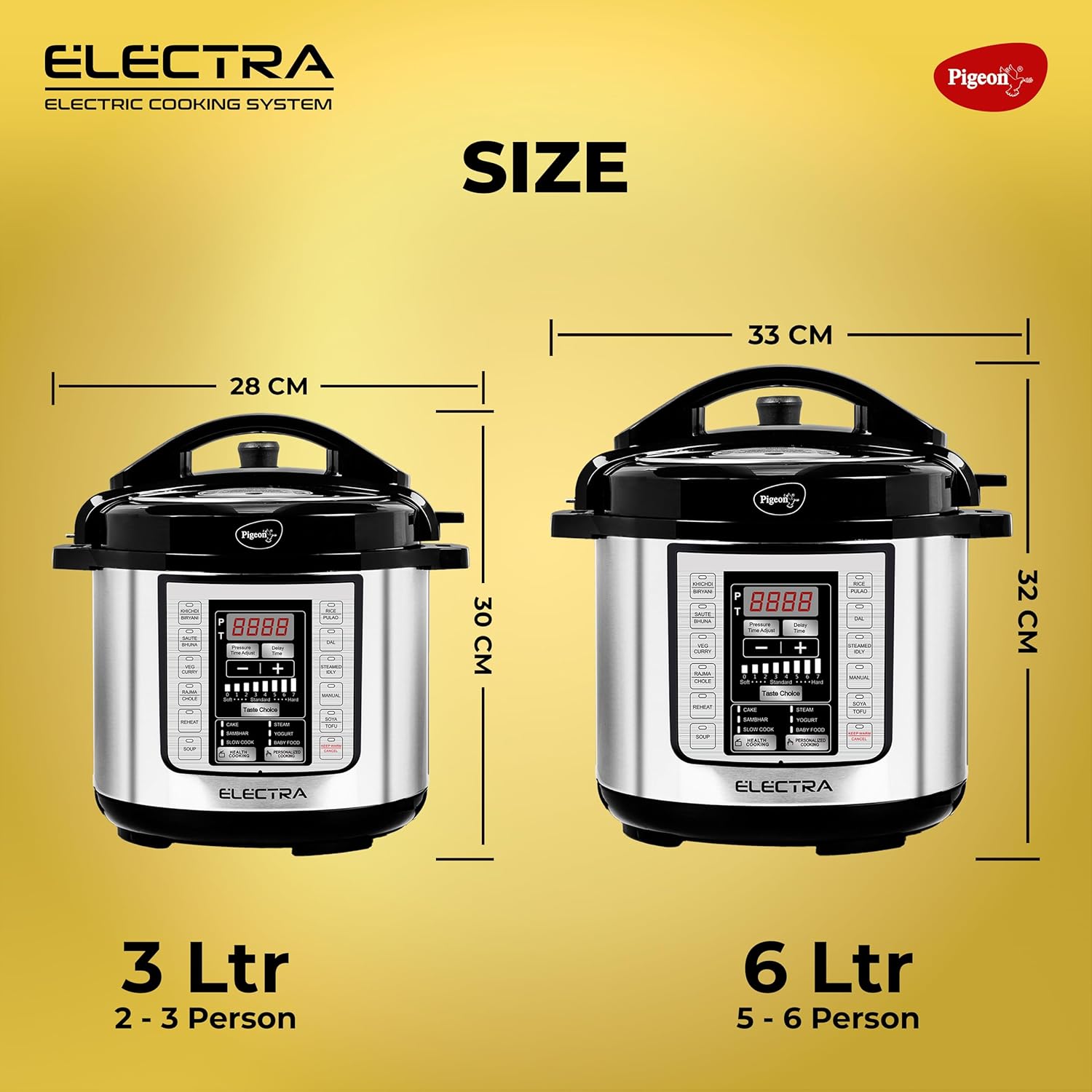 Pigeon Electra Smart Electric Pressure Cooker with Digital Display | 18 Indian Preset Menu | Automatic Rice Cooker | Delay Timer & More (Stainless Steel)
