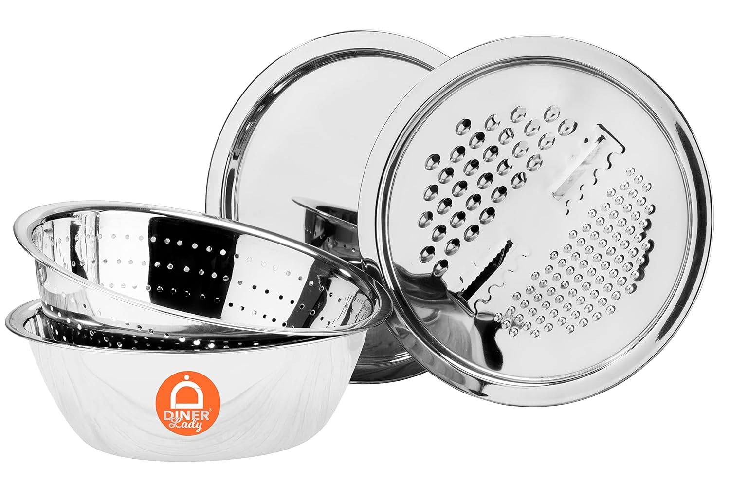 Stainless Steel Java multiutility Set, 4 Pieces for Grating Chopping Straining and Storing, 2000ml Storing Capacity with Twin Slice Blades and Dual Grating Option. The Ultimate PREP Tool.