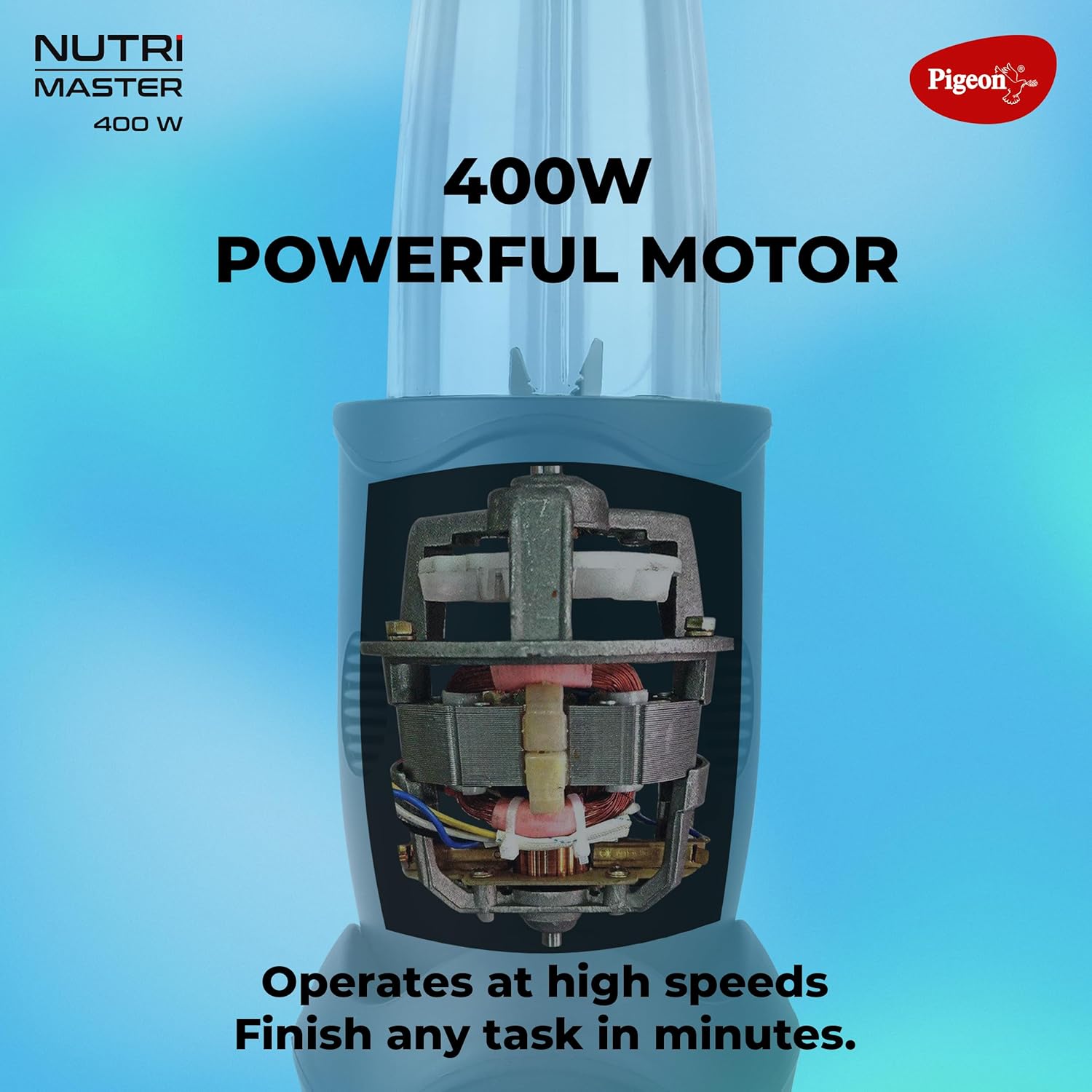 Pigeon Nutri Master | Mixer Grinder Juicer Blender Smoothie Maker All-in-1 Machine | 400 Watt | 3 Jars |1Year Warranty,Blue, ABS, Blue