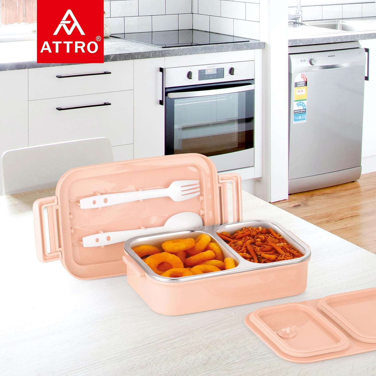 Taste Buddy Insulated Lunch Box with 2 Compartment 1 Spoons,/fork Stylish Lid with Easy Carrying Handle,1 Seprate Internal Lid Perfect for School,Office-800Ml (Multi color)