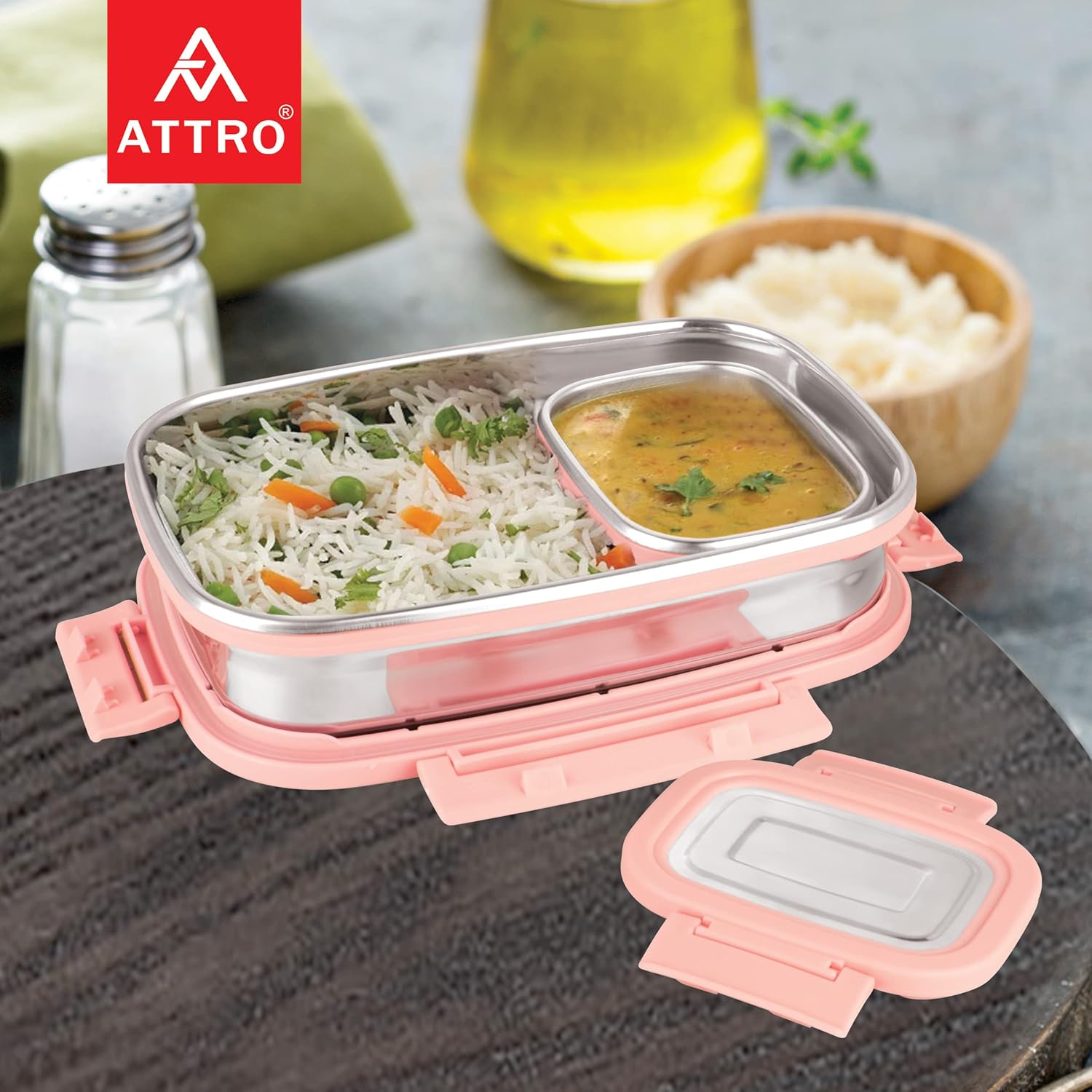 Click Eat Big Stainless Steel Lunch Box with 1 Small Container Airtight & Spill Proof BPA Free Ideal for Office Use, School, Picnic - 900ml+200ml Sky Blue