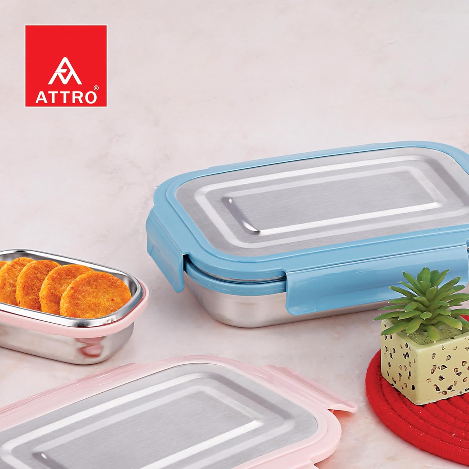 Lunchmate Stainless Steel Lunch Box with 1 Small Container Airtight Spill-Proof BPA Free Food Grade Ideal for Office, School, Picnic, 800ml+180ml