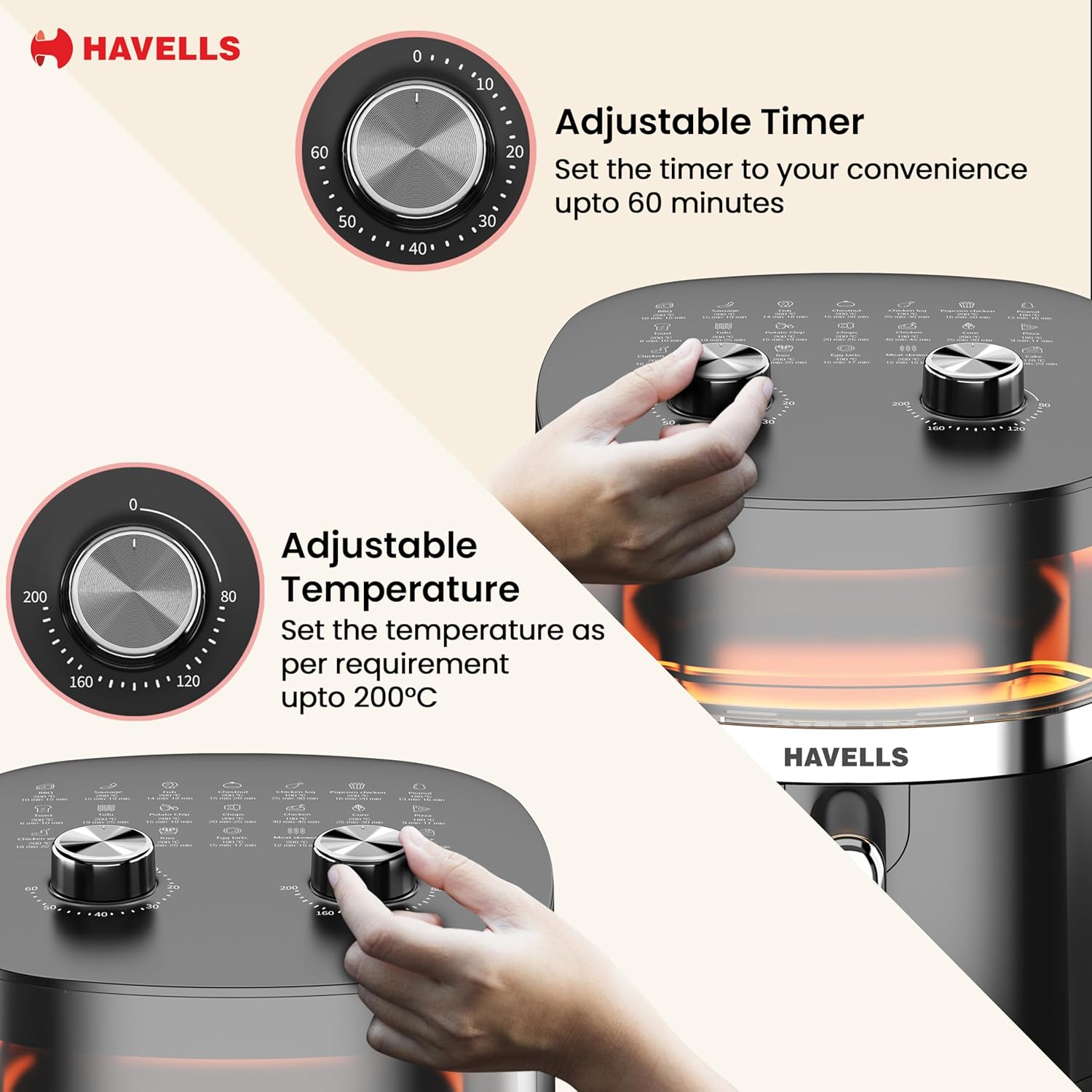 Havells Prolife Stellar Chef Air Fryer 5.5 Ltr | See Through Window | 1500 Watts, Black