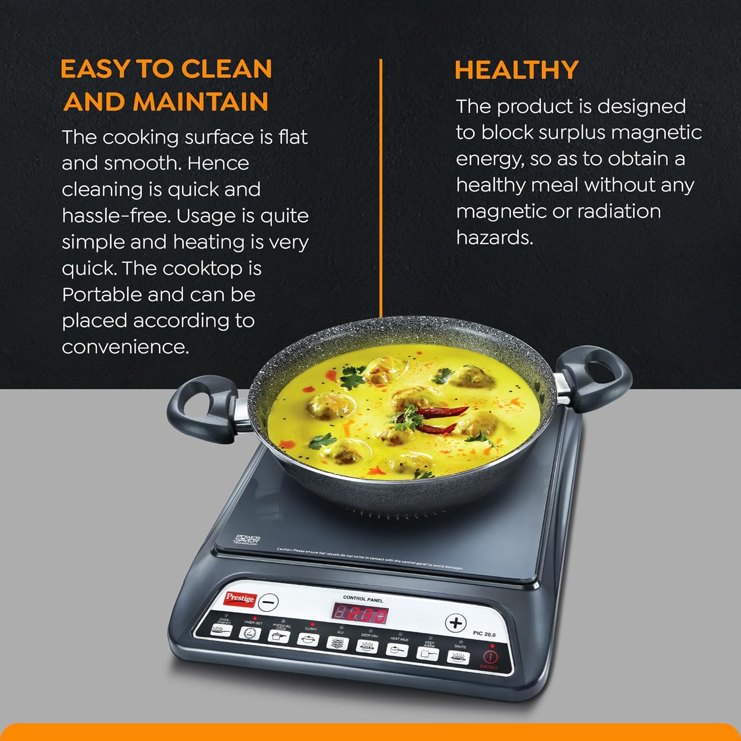 Prestige PIC 20 1600 Watts Induction Cooktop |Indian Menu Option |High Voltage Surge Protection| Automatic Power & Temperature Adjustment|1 year Warranty |Black